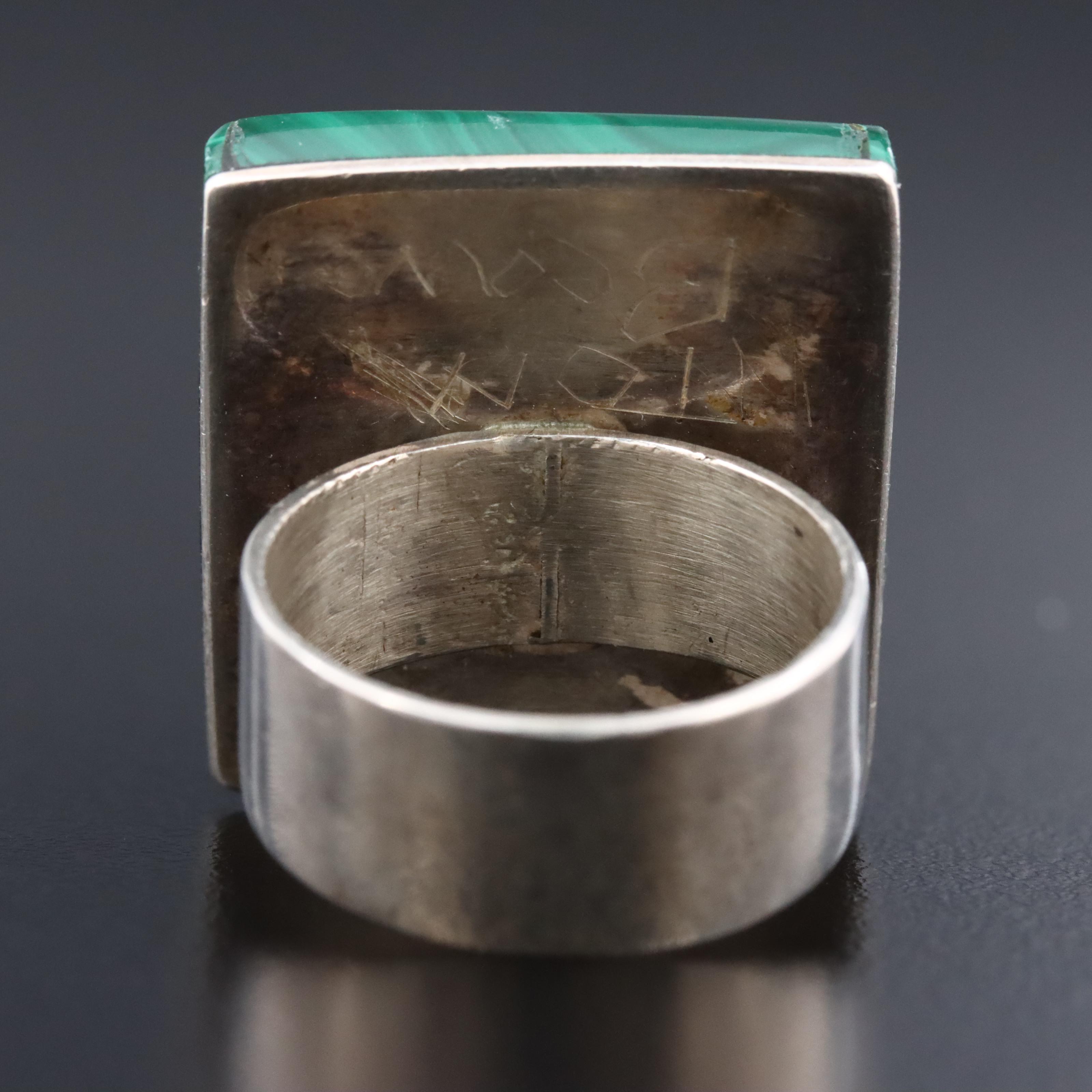 Artisan Signed Southwestern Sterling Malachite Ring