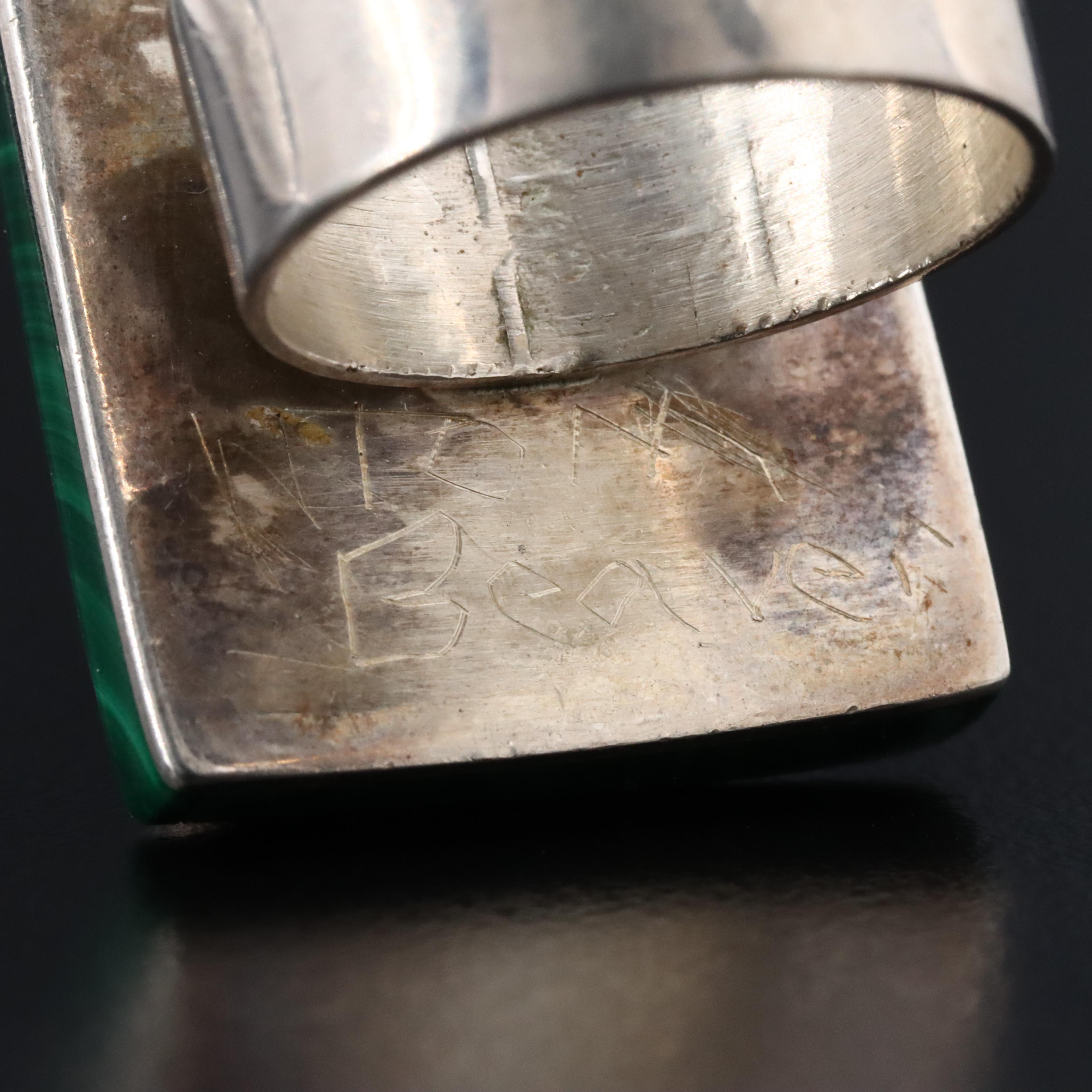 Artisan Signed Southwestern Sterling Malachite Ring