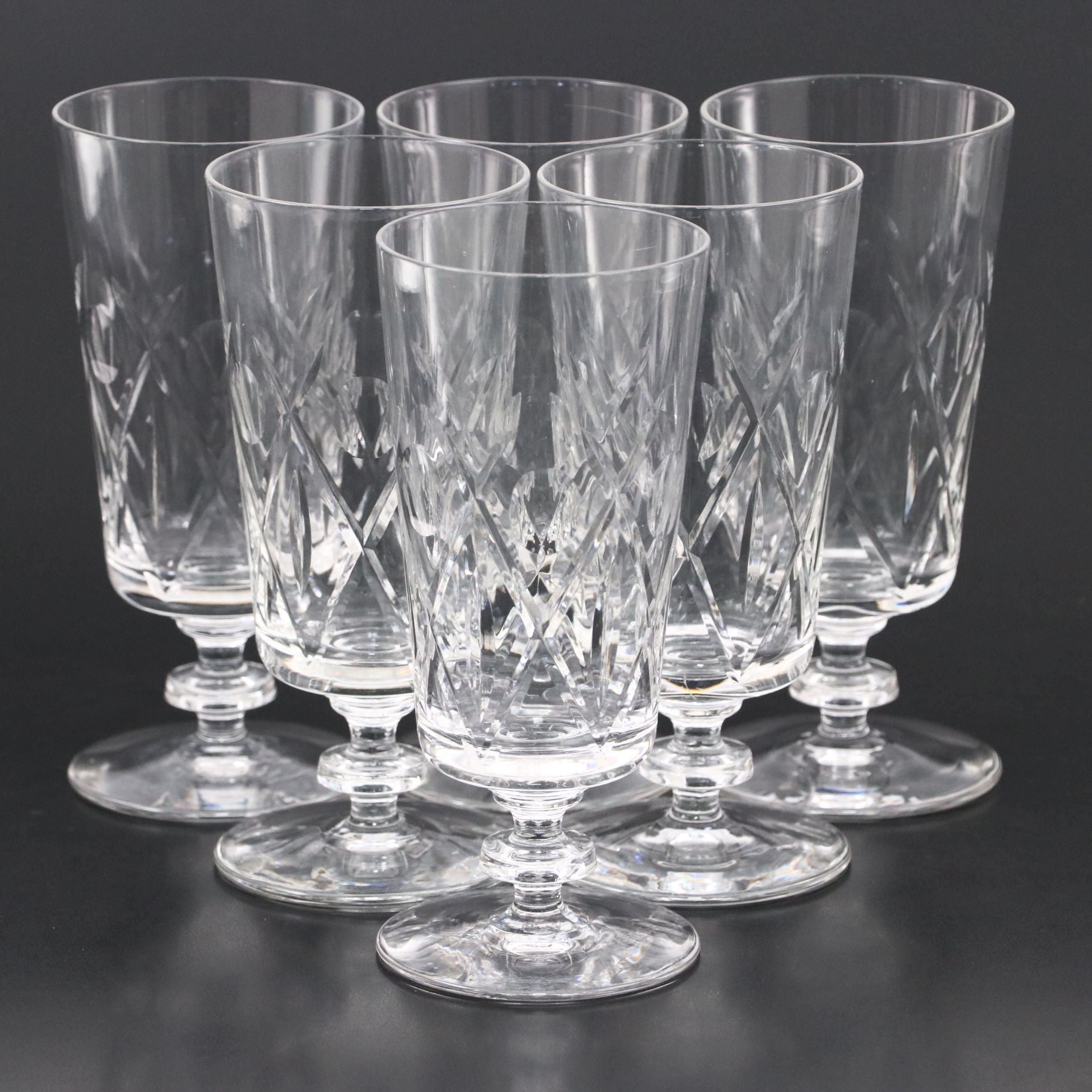 Set of Six Rock Sharpe "Ridgeway" Cut Crystal Iced Tea Goblets