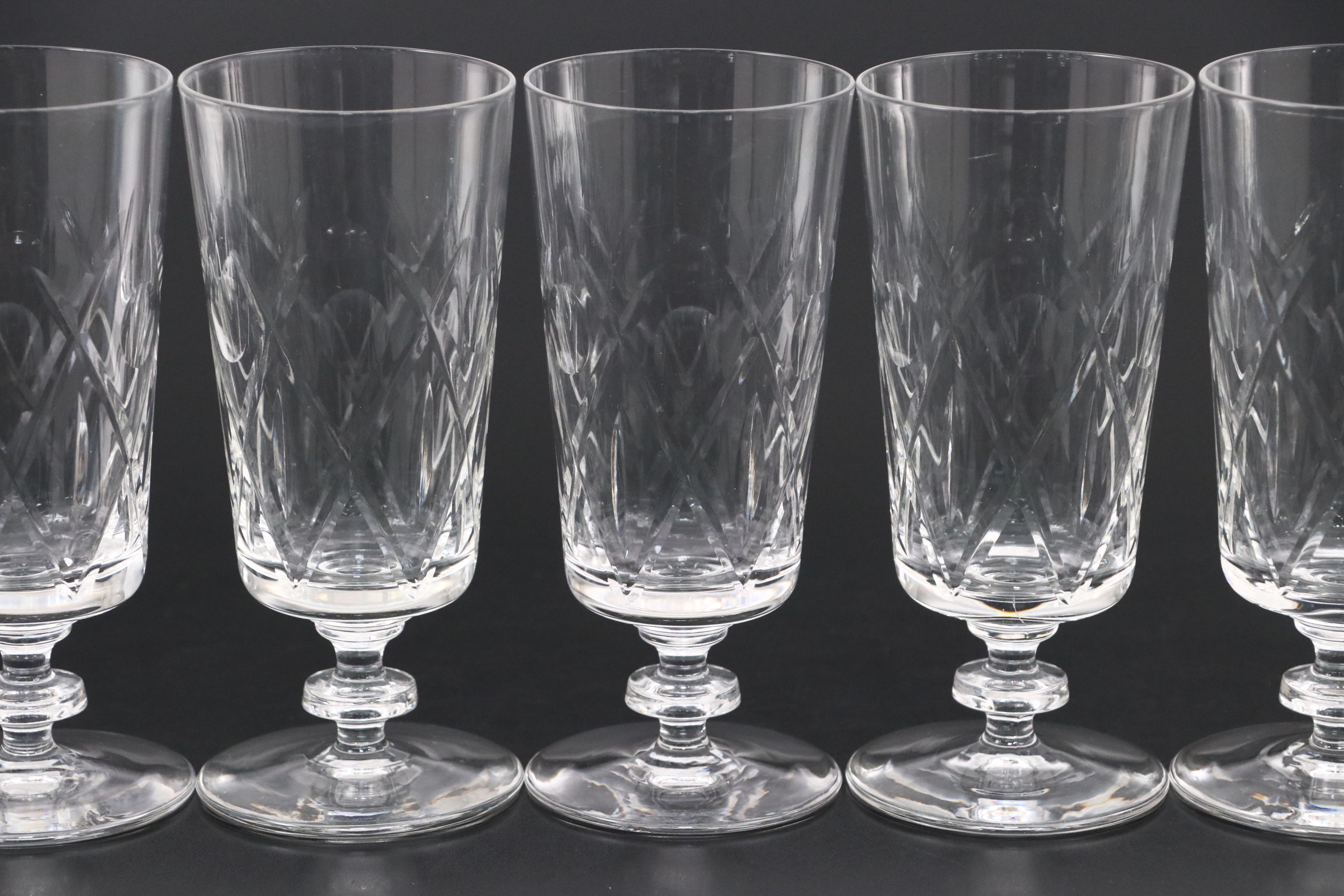 Set of Six Rock Sharpe "Ridgeway" Cut Crystal Iced Tea Goblets