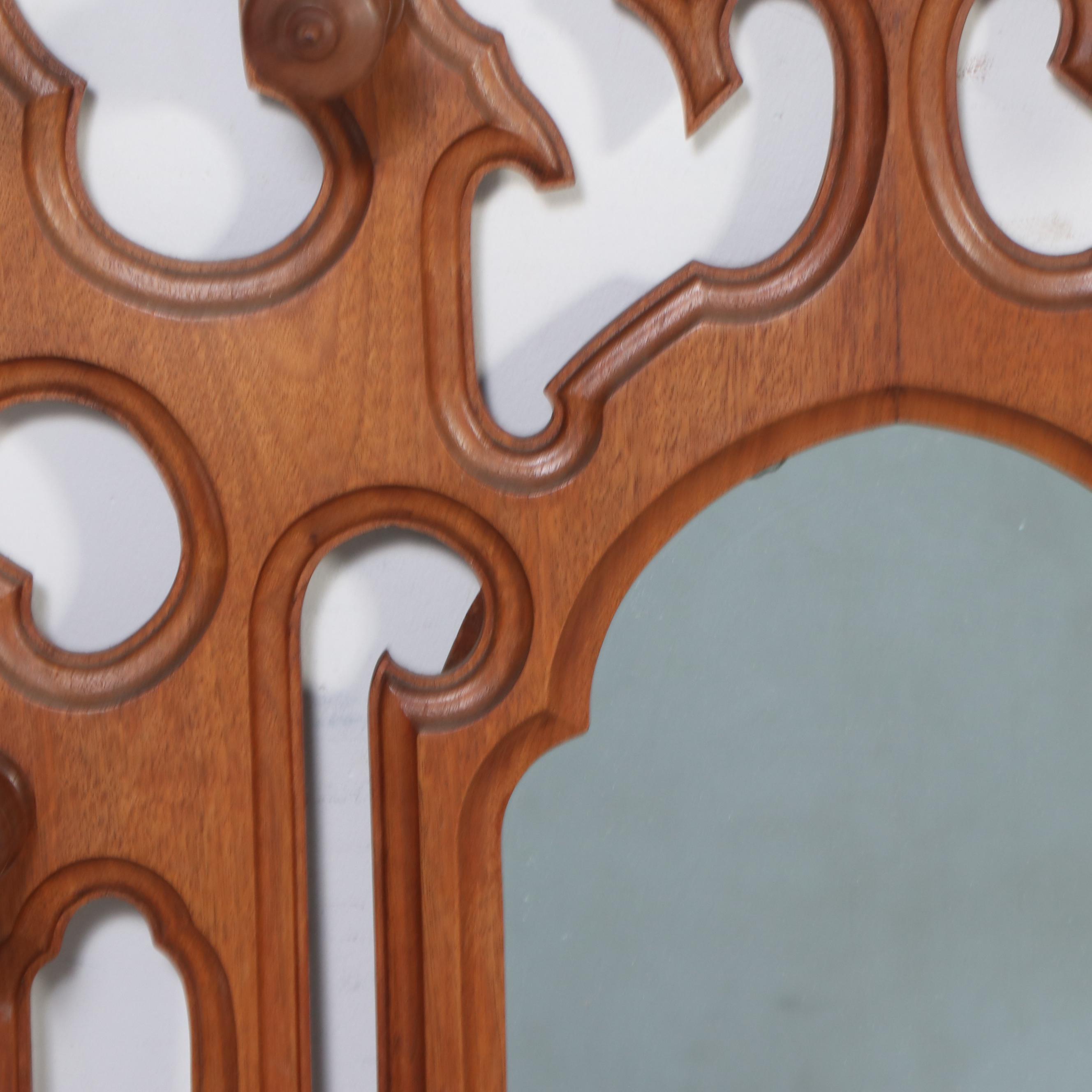 Gothic Style Ornate Walnut Wall Mirror