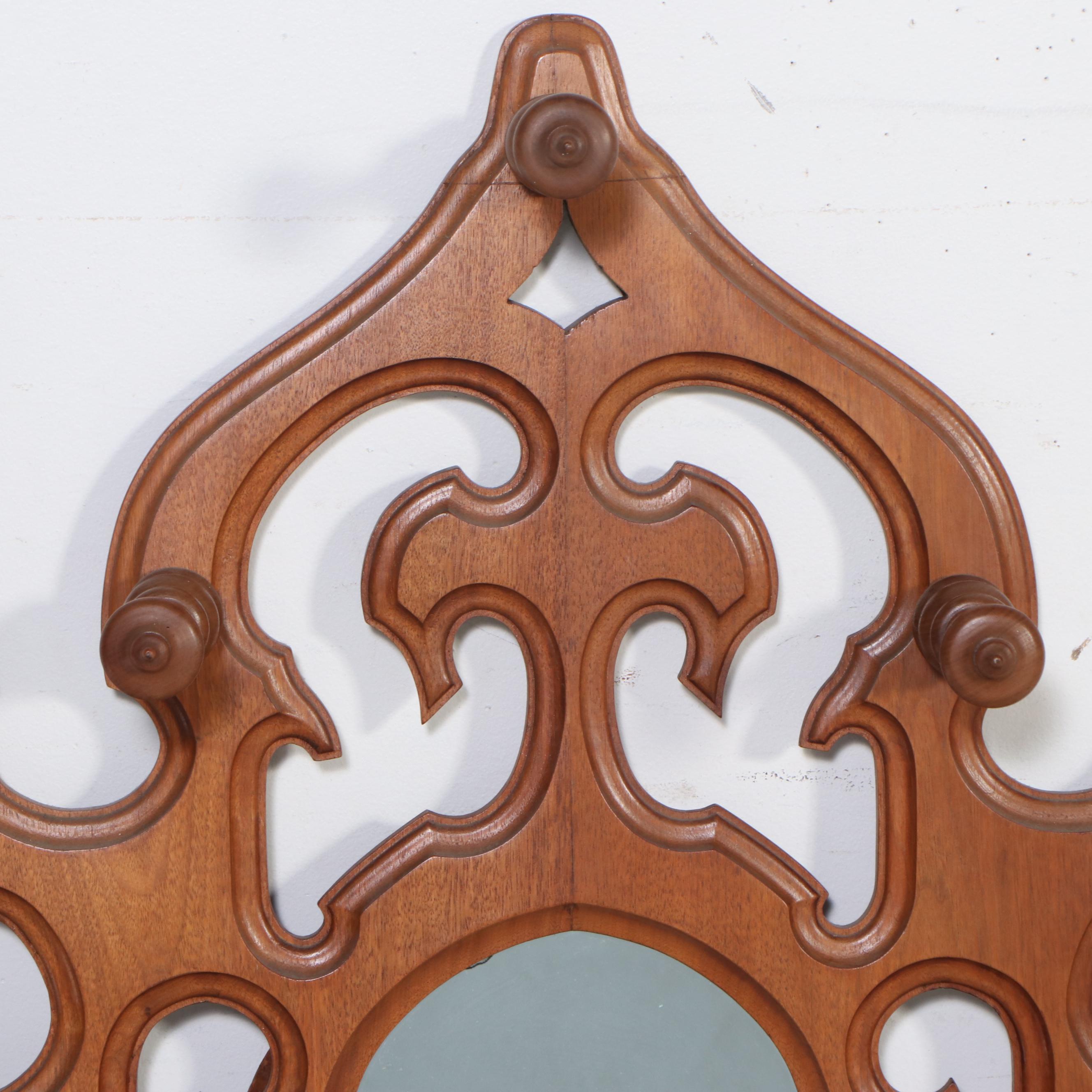Gothic Style Ornate Walnut Wall Mirror