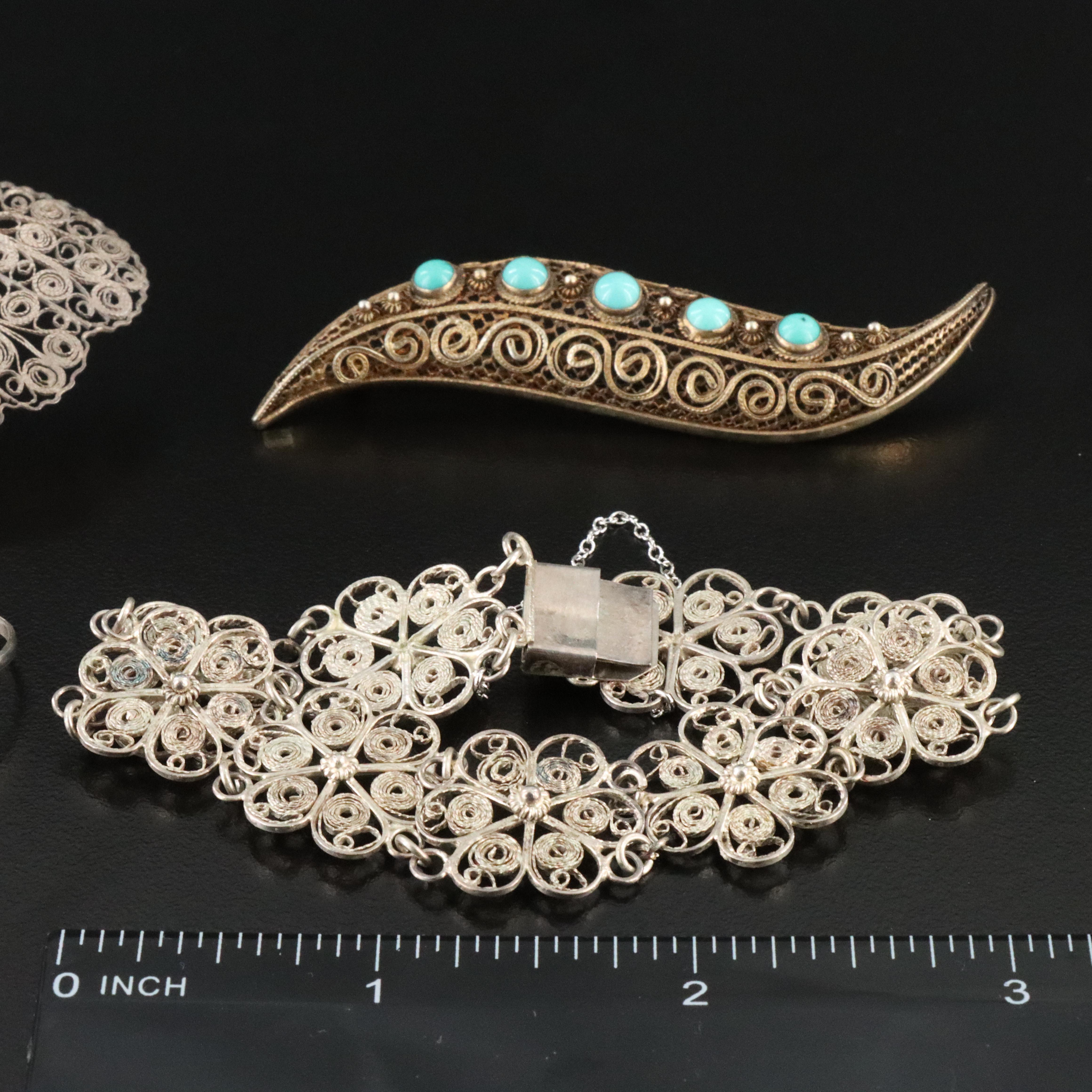 Vintage Sterling Turquoise and Glass Filigree Collection