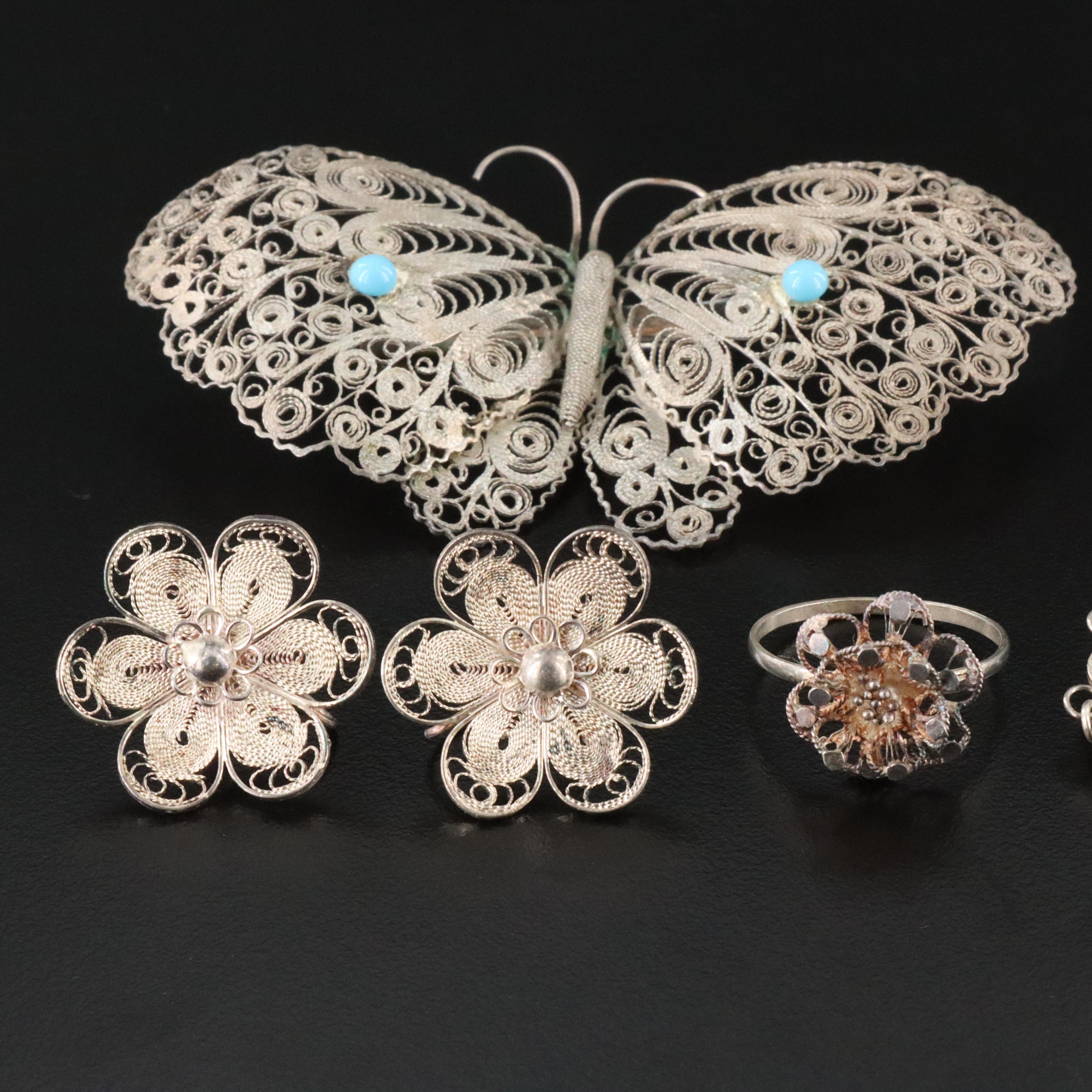 Vintage Sterling Turquoise and Glass Filigree Collection