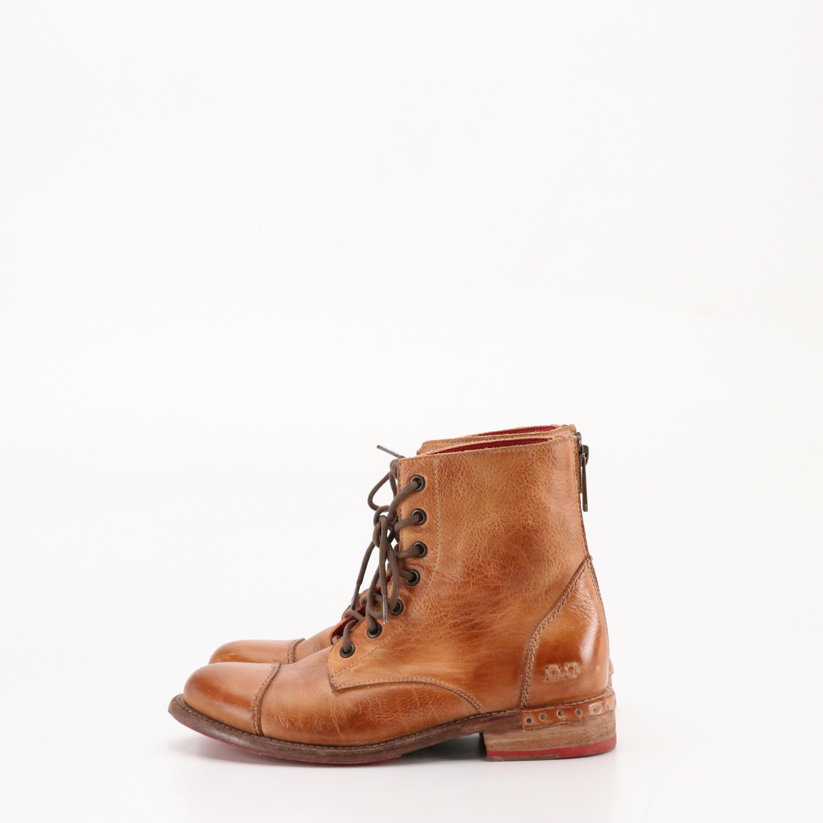 Bed|Stu "Laurel" Combat Boots in Caramel Brown Distressed Leather
