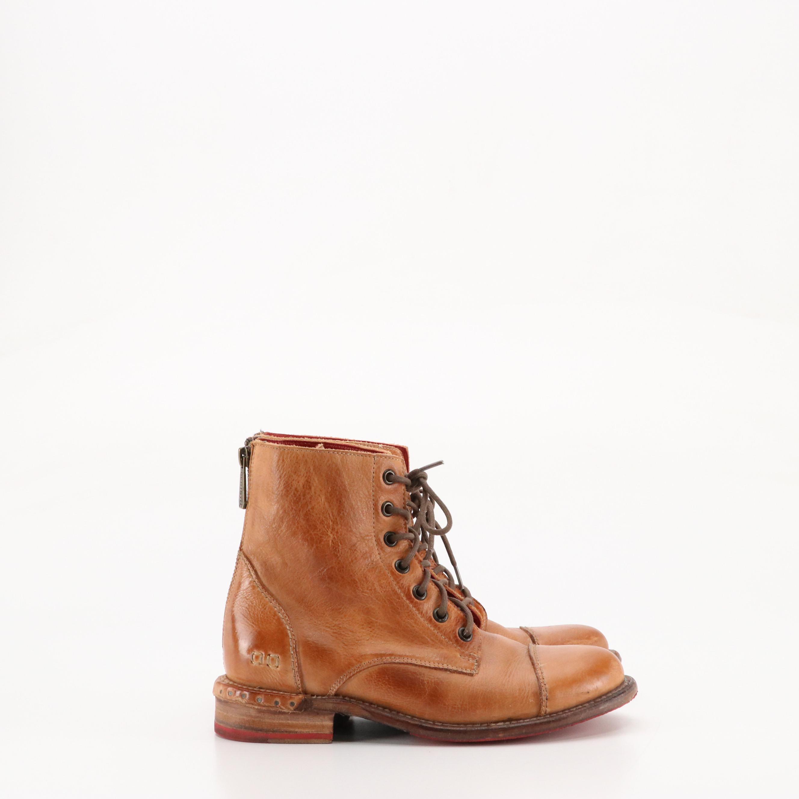 Bed|Stu "Laurel" Combat Boots in Caramel Brown Distressed Leather