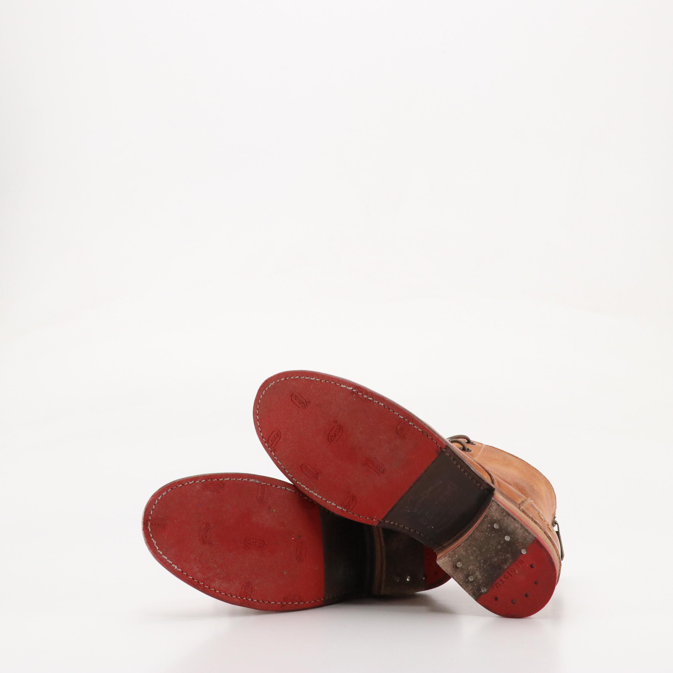 Bed|Stu "Laurel" Combat Boots in Caramel Brown Distressed Leather