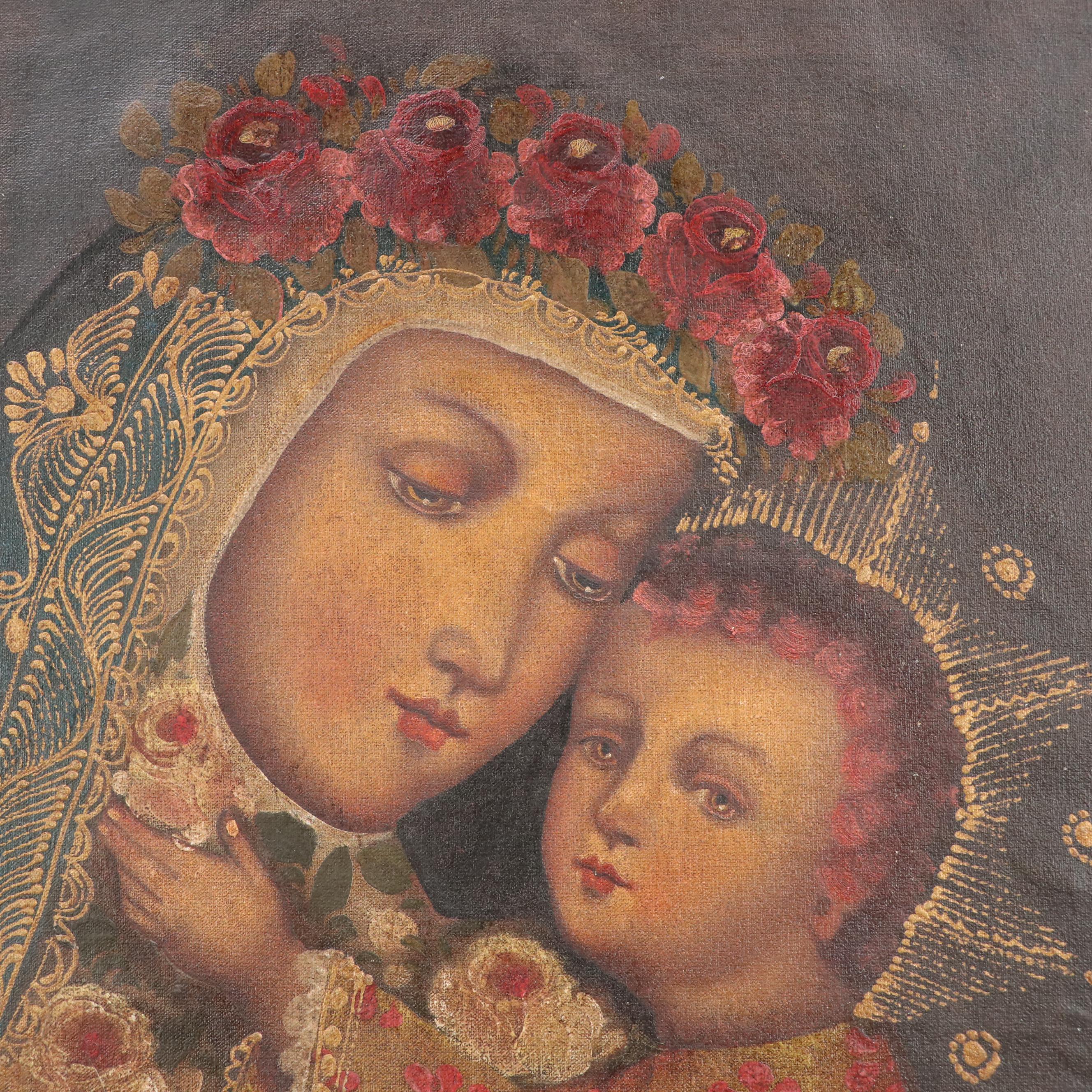 Peruvian Oil Painting of the Madonna and Child, 20th Century
