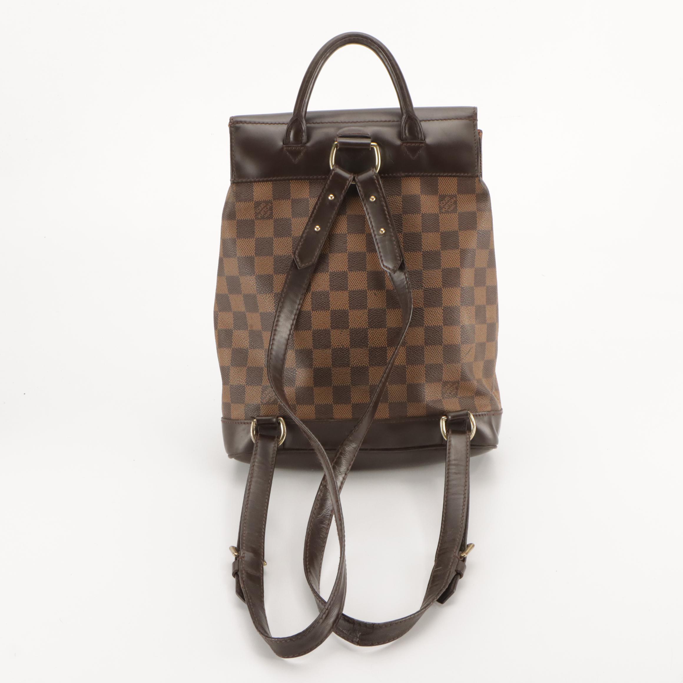 Louis Vuitton Soho Backpack Bag in Damier Ebene Canvas and Leather Trim
