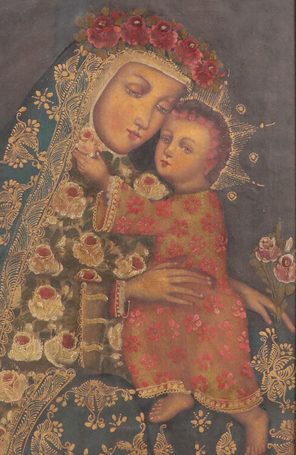 Peruvian Oil Painting of the Madonna and Child, 20th Century