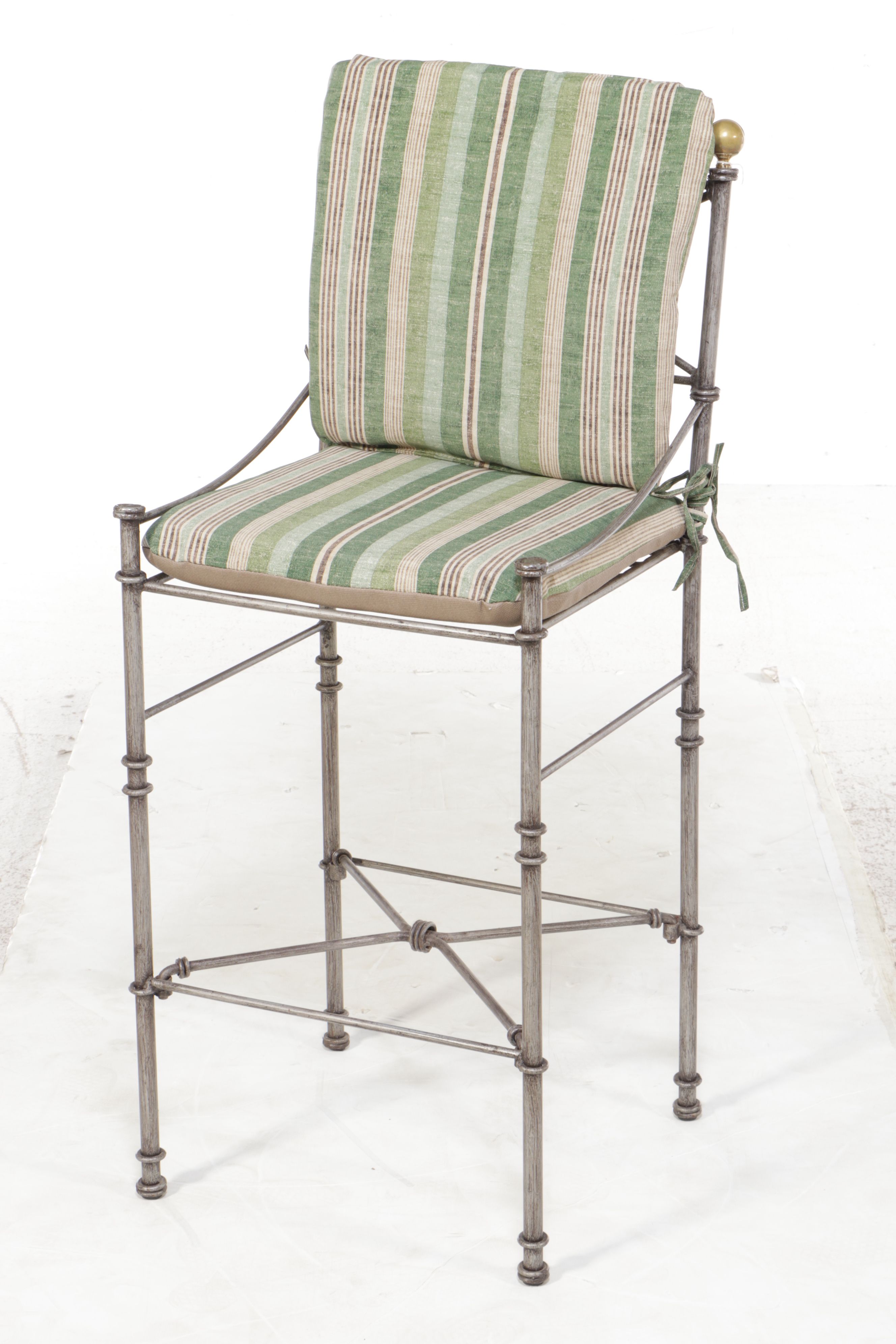 Pair of Directoire Style Metal Barstools with Removable Cushions