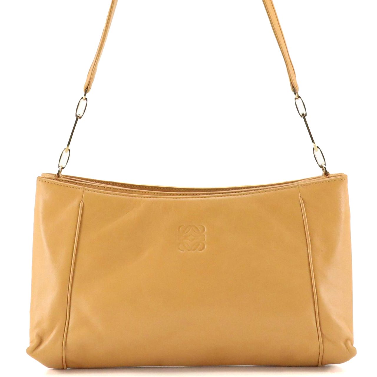 Loewe Embossed Anagram Shoulder Bag in Tan Lambskin Leather