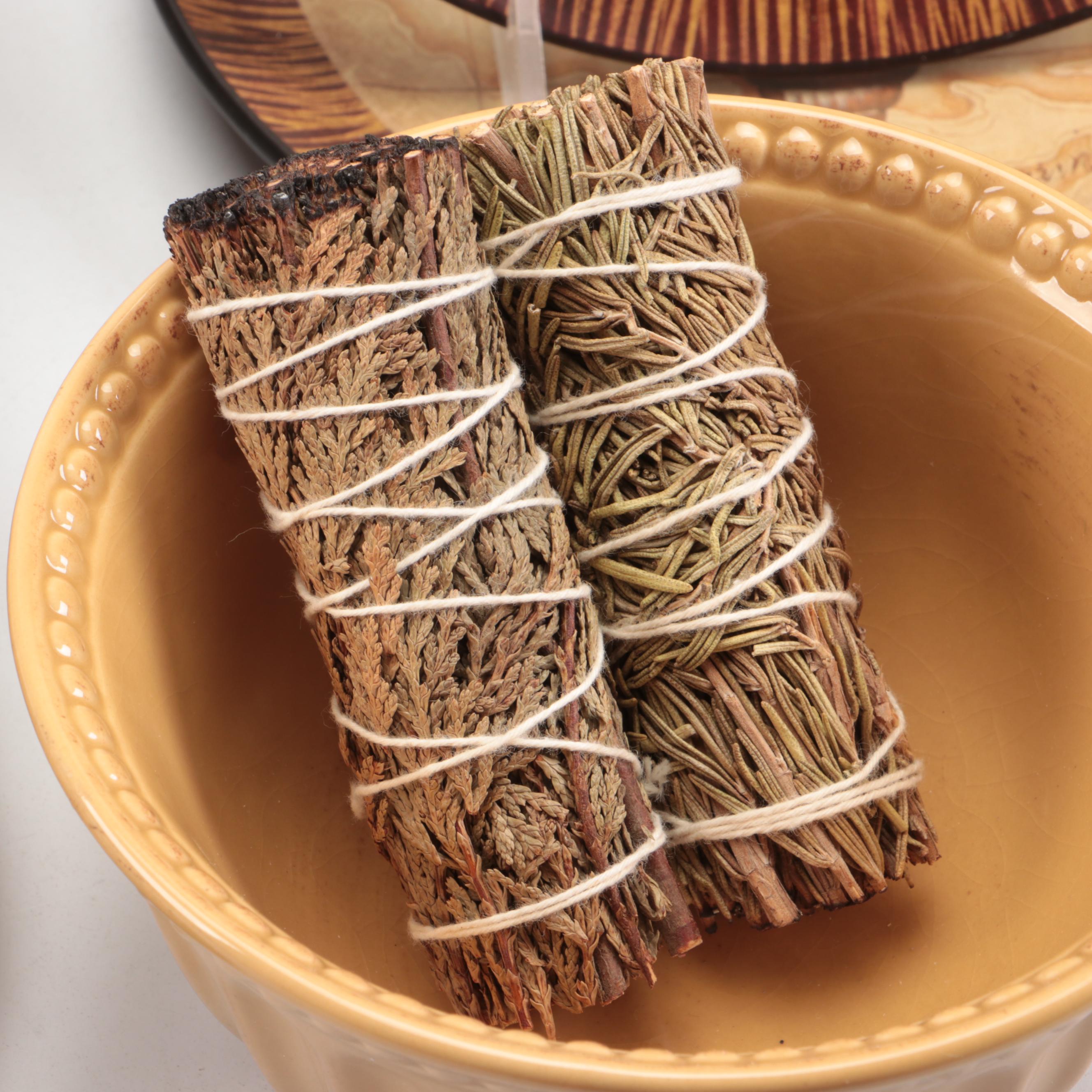 Rustic Tuscan Style Ceramic Plates and Tray with Other Décor
