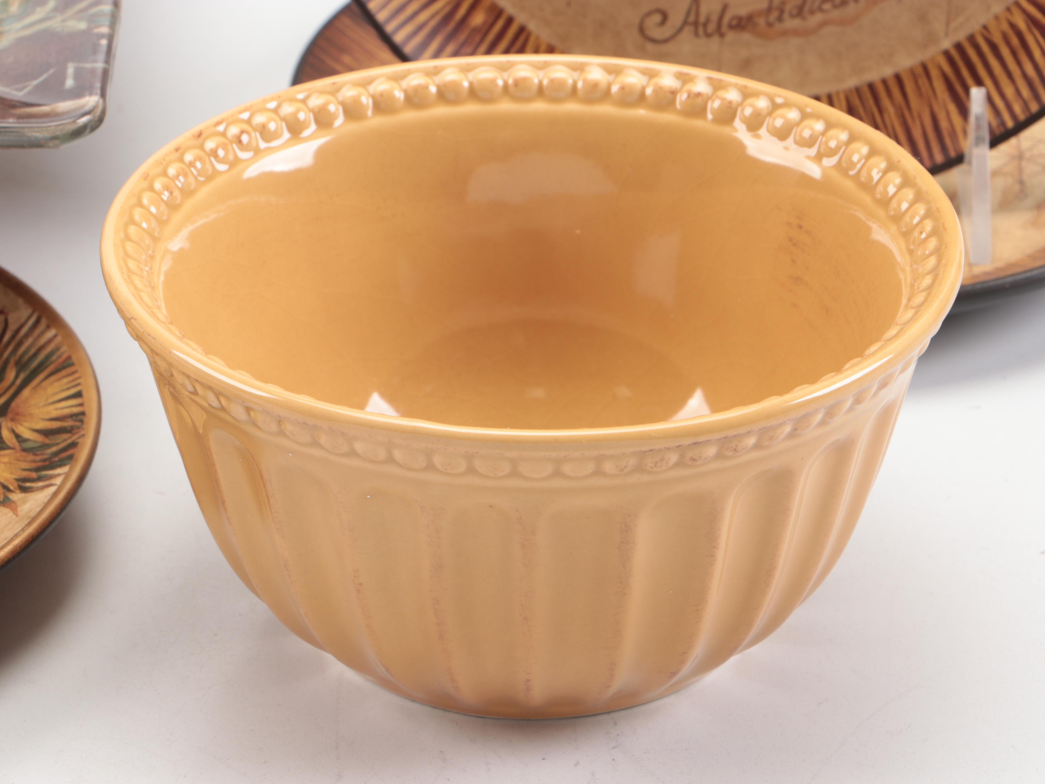 Rustic Tuscan Style Ceramic Plates and Tray with Other Décor