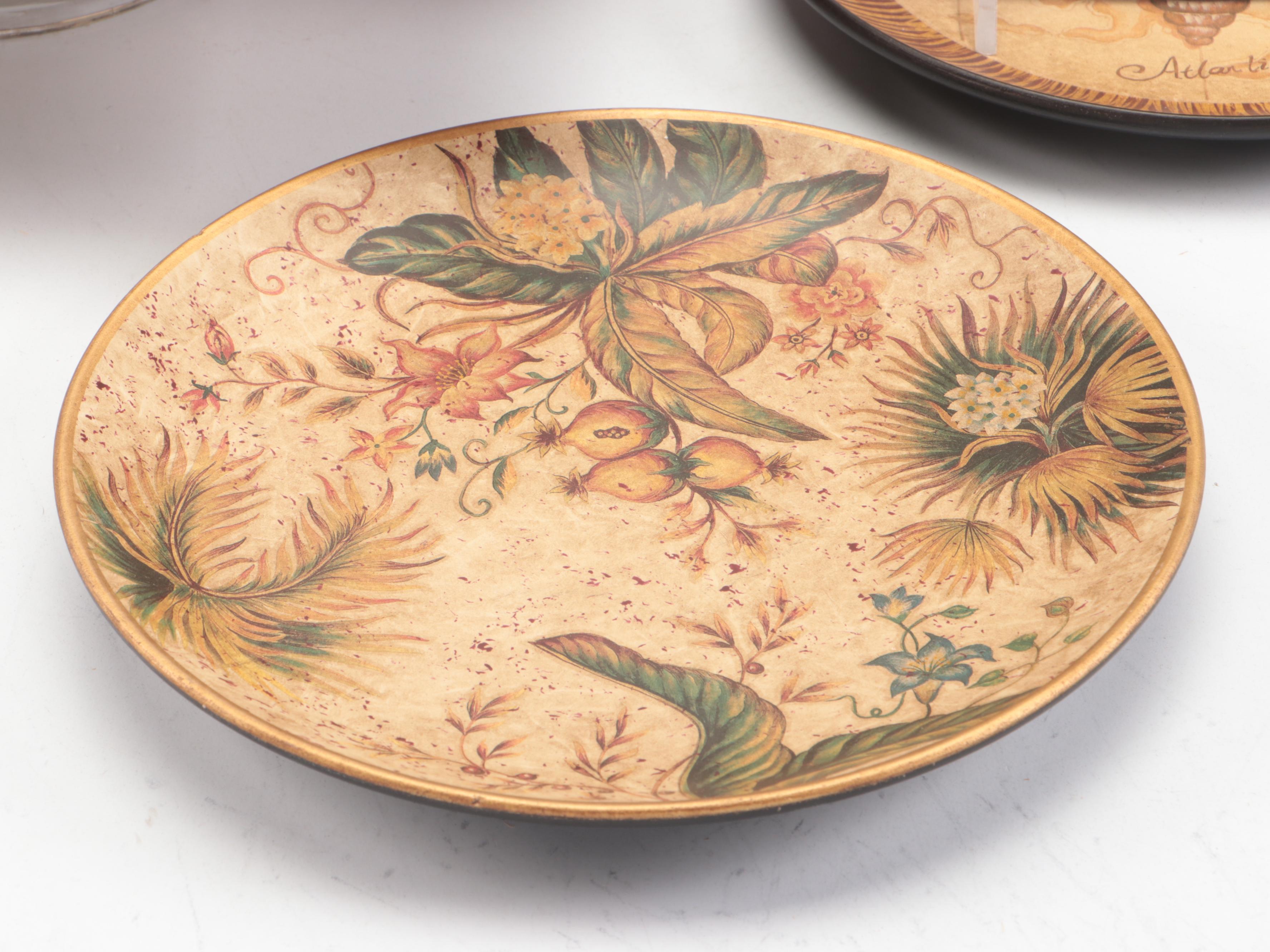 Rustic Tuscan Style Ceramic Plates and Tray with Other Décor