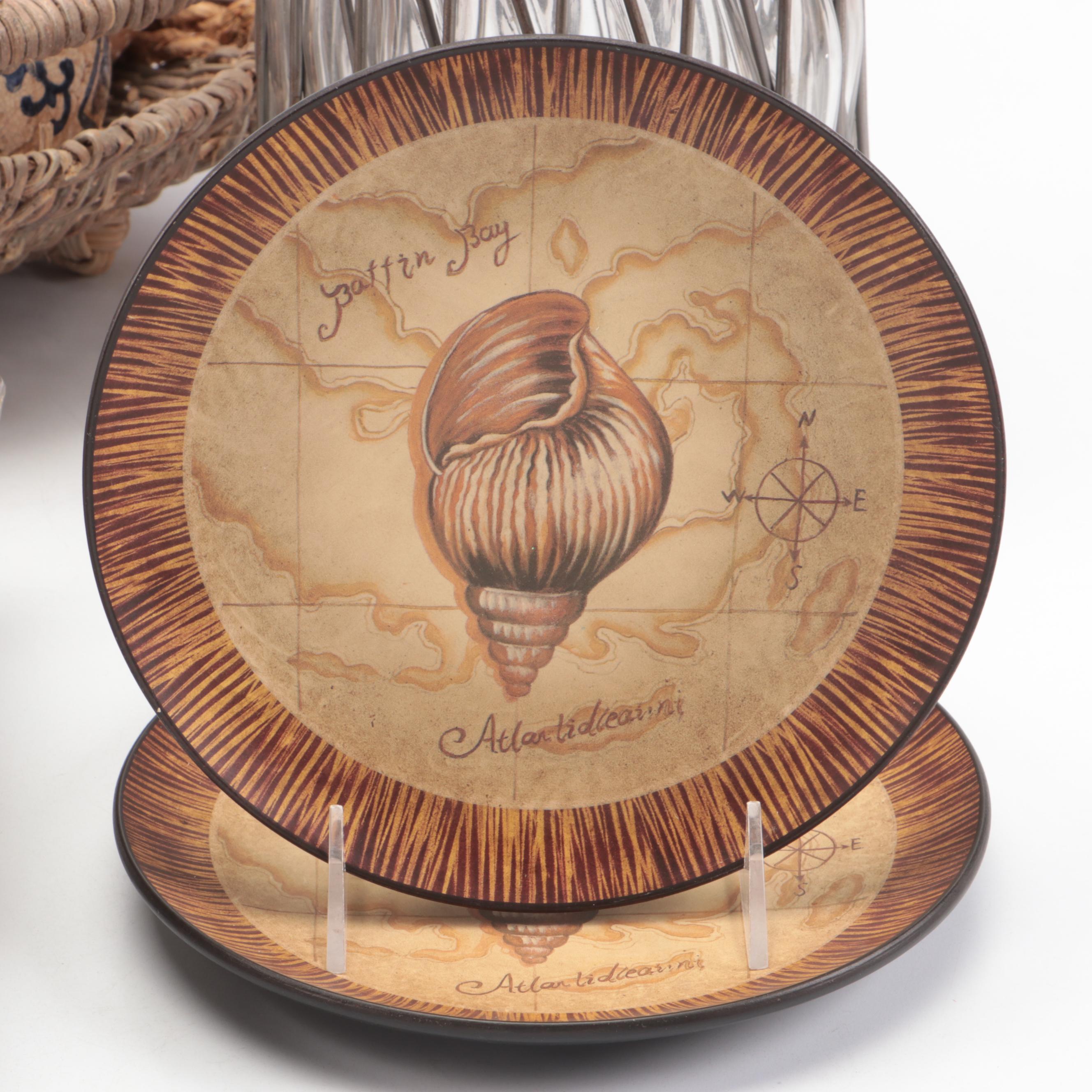 Rustic Tuscan Style Ceramic Plates and Tray with Other Décor