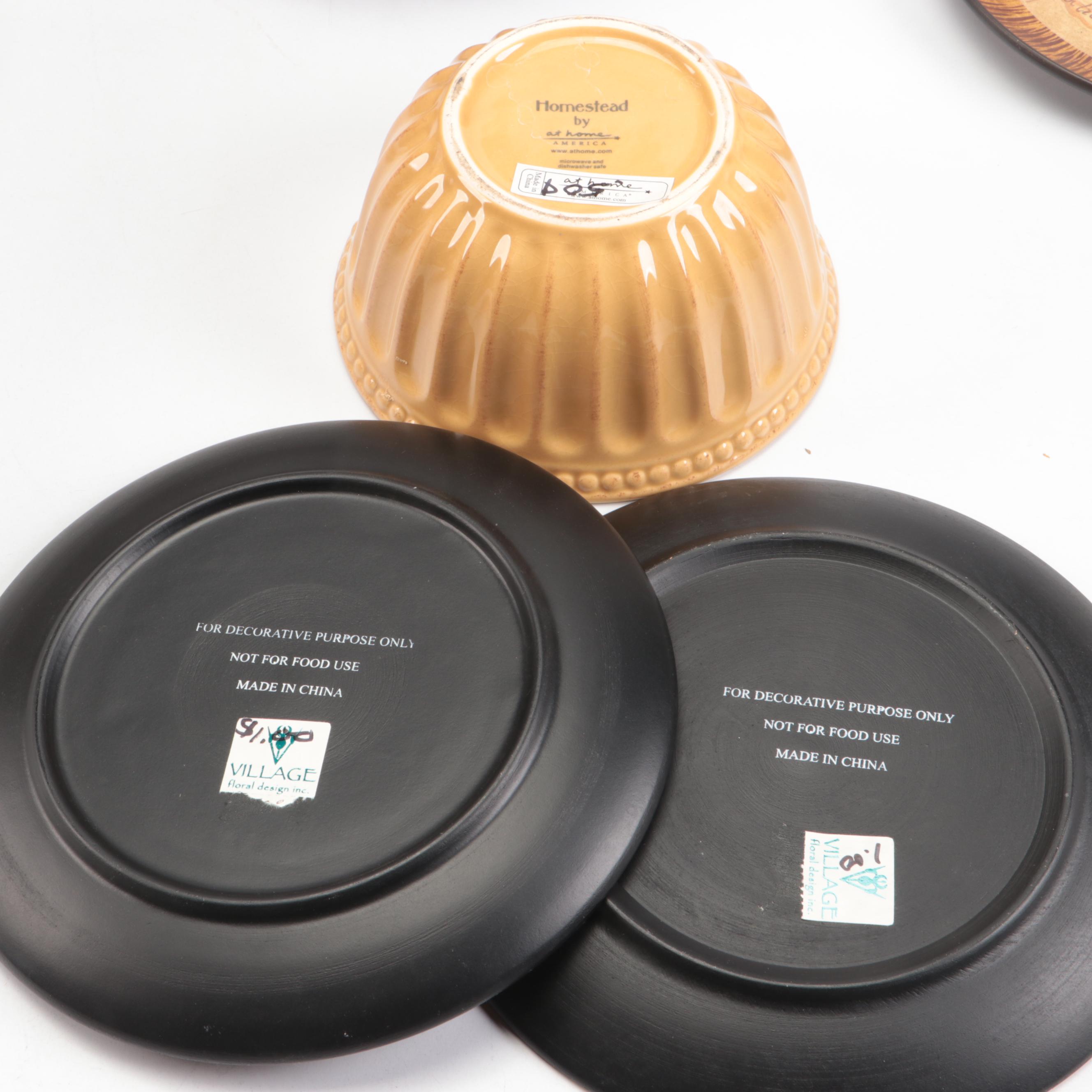 Rustic Tuscan Style Ceramic Plates and Tray with Other Décor