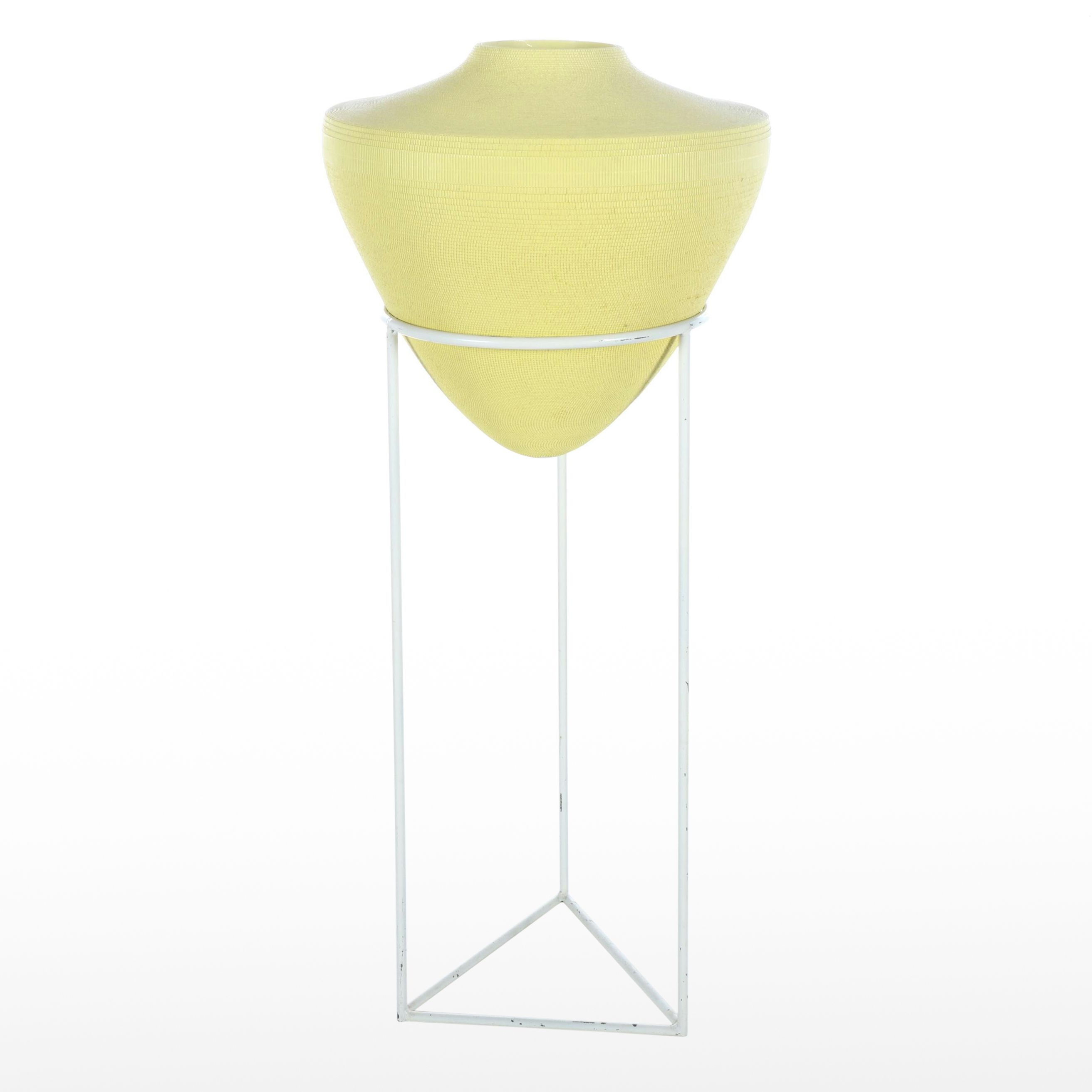 Postmodern Style Textured Vase on Metal Stand, Mid to Late 20th Century