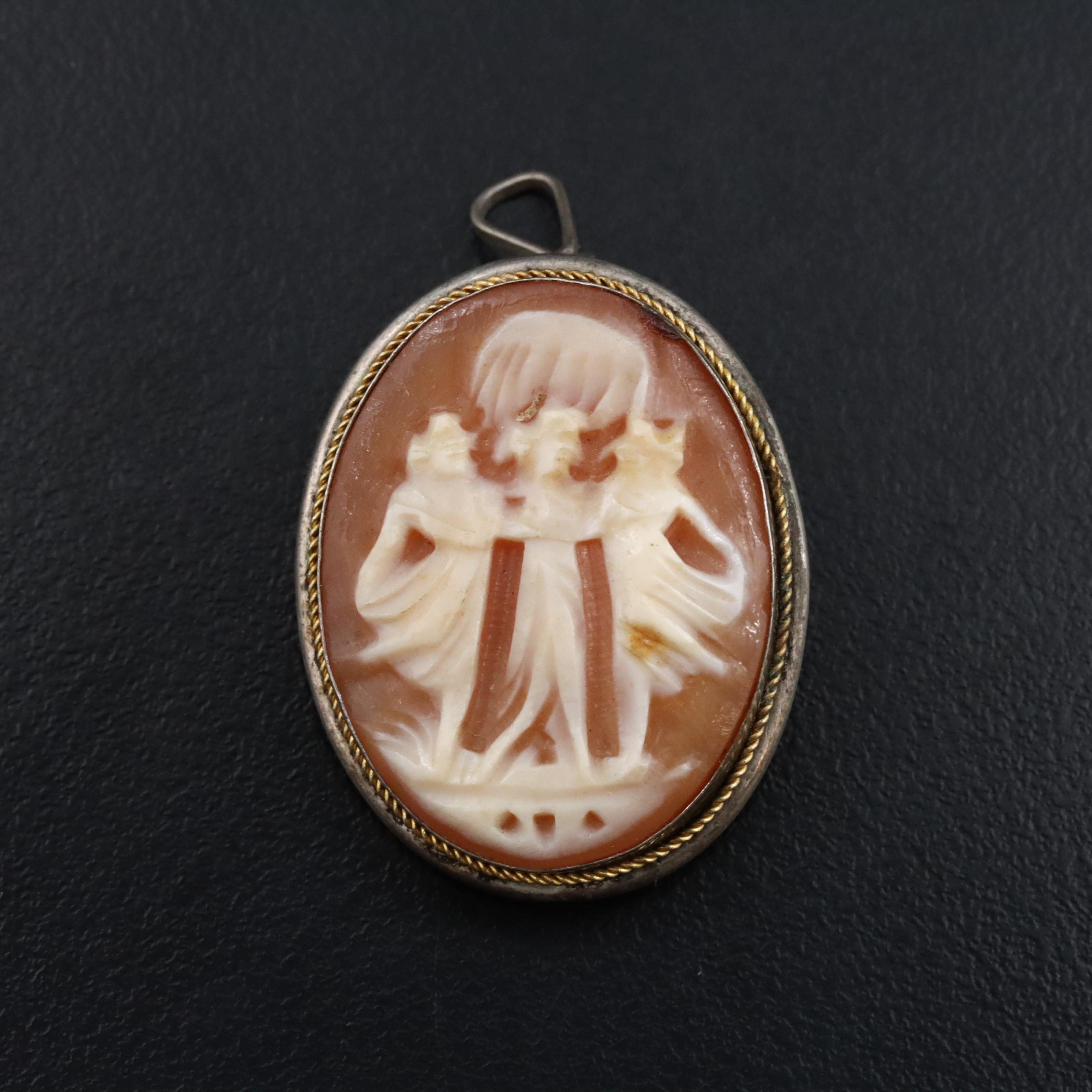 800 Silver Shell Cameo Converter Brooch