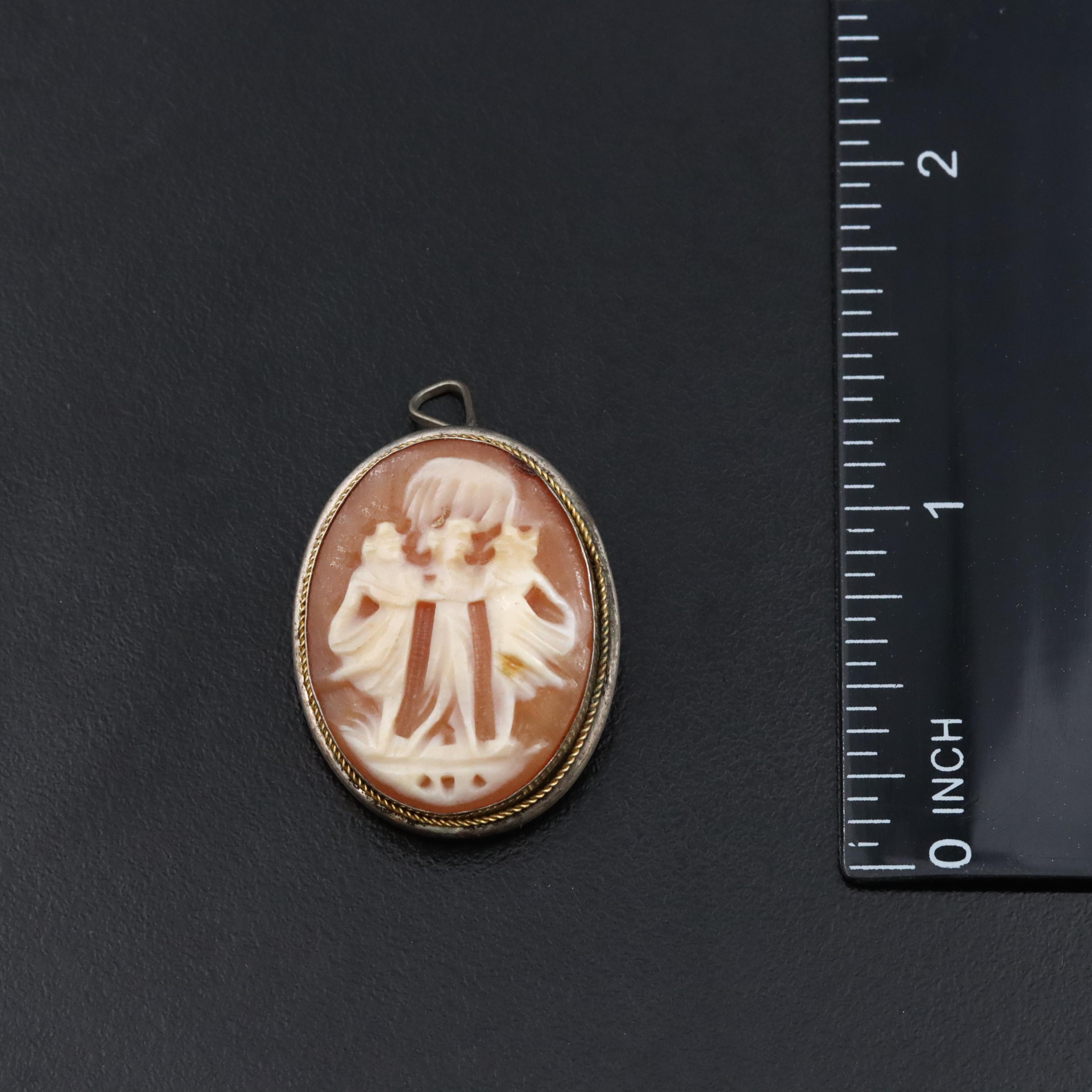 800 Silver Shell Cameo Converter Brooch