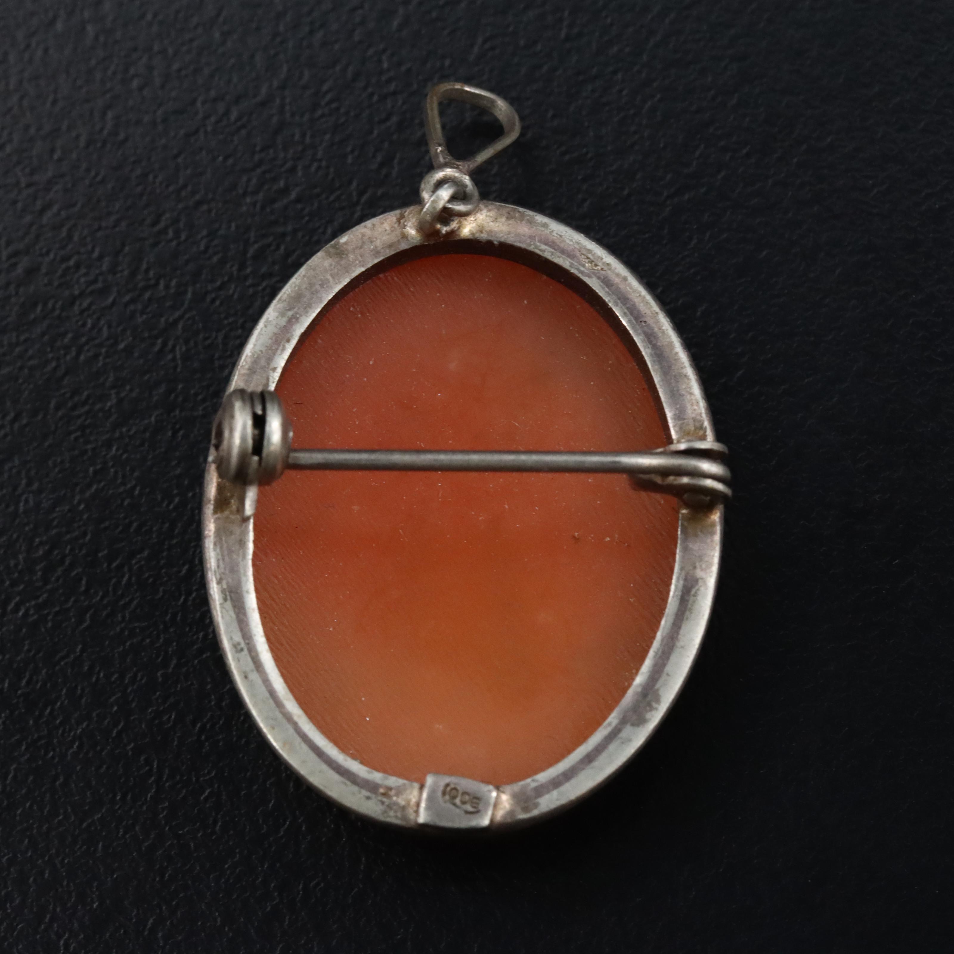 800 Silver Shell Cameo Converter Brooch
