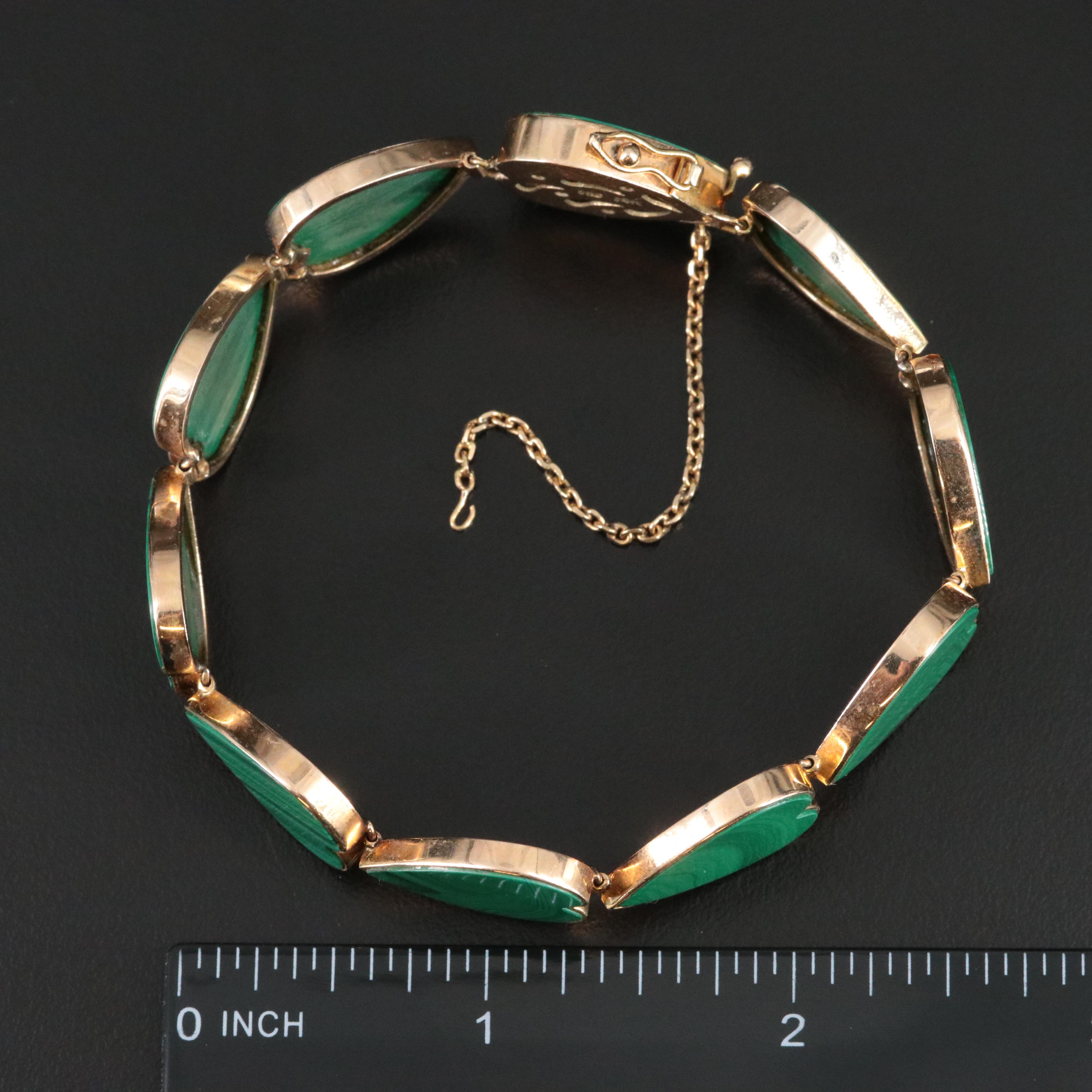 14K Malachite Heart Pendant and Charm Bracelet