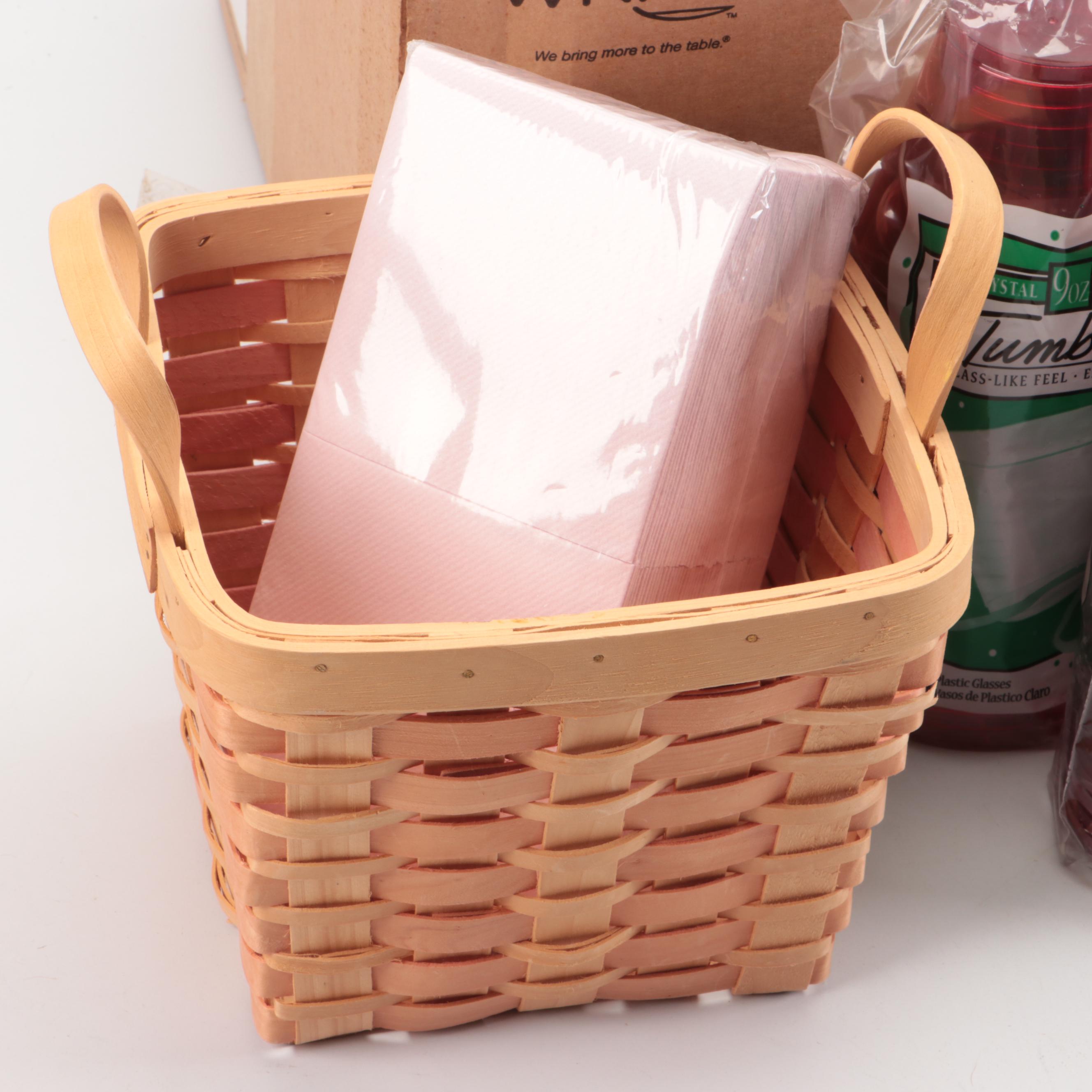 Red Plastic Tumblers with Paper Plates and Other Party Supplies