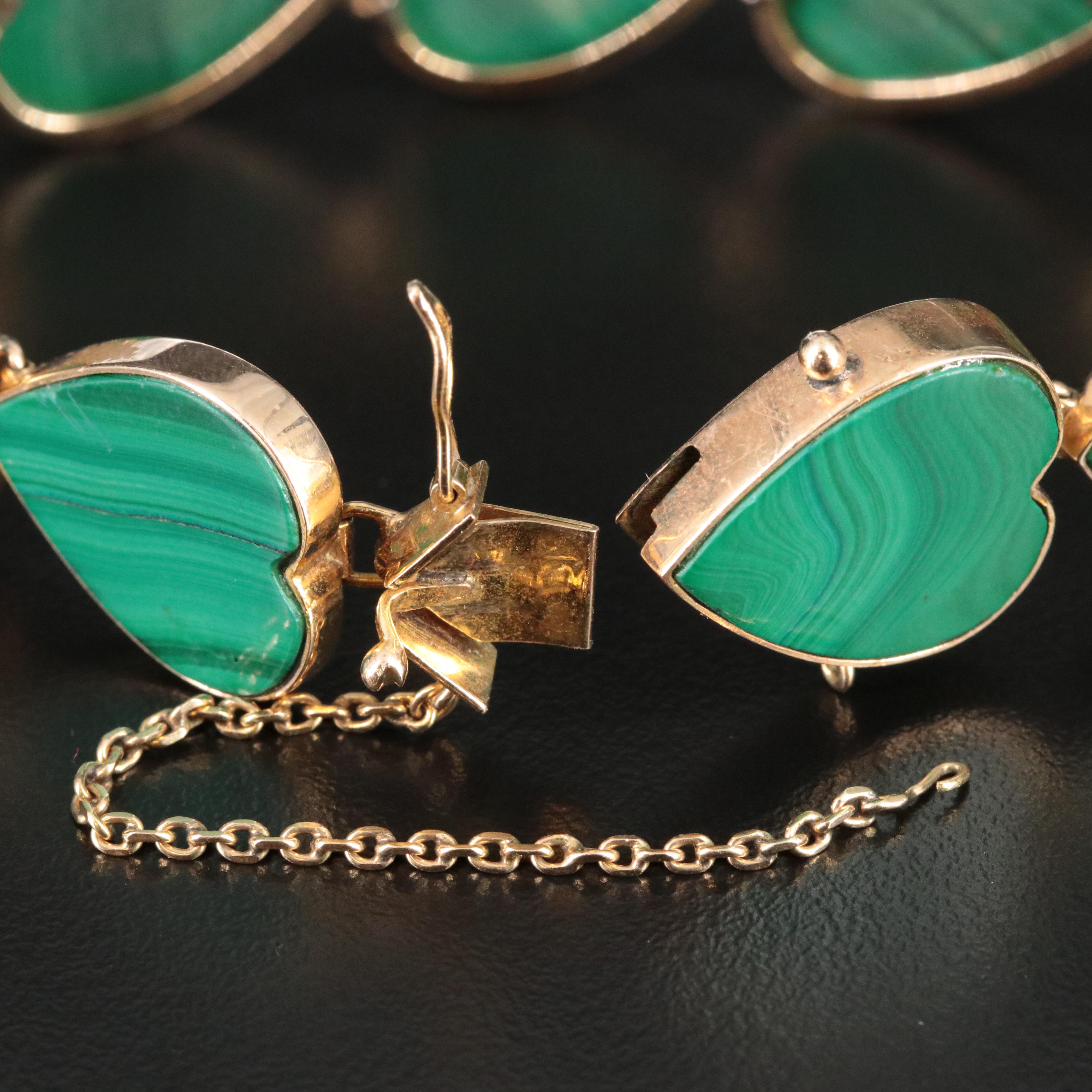 14K Malachite Heart Pendant and Charm Bracelet