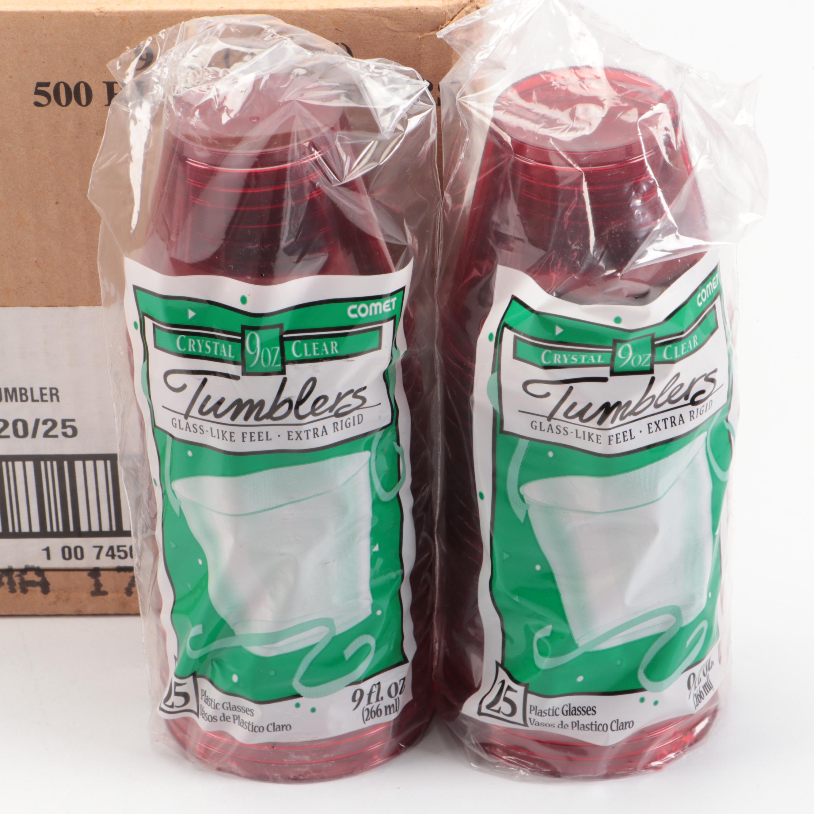 Red Plastic Tumblers with Paper Plates and Other Party Supplies