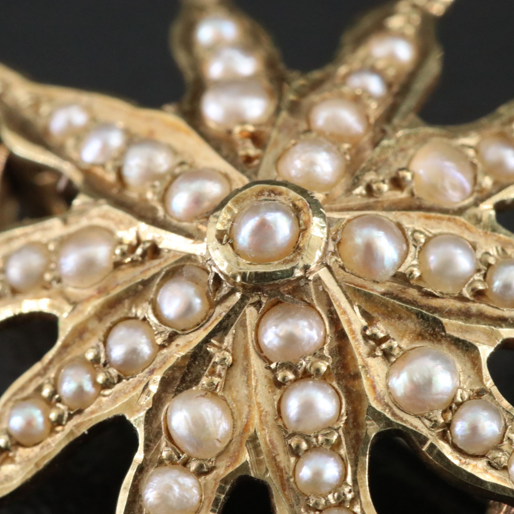 Early 1900s 14K Seed Pearl Starburst Brooch