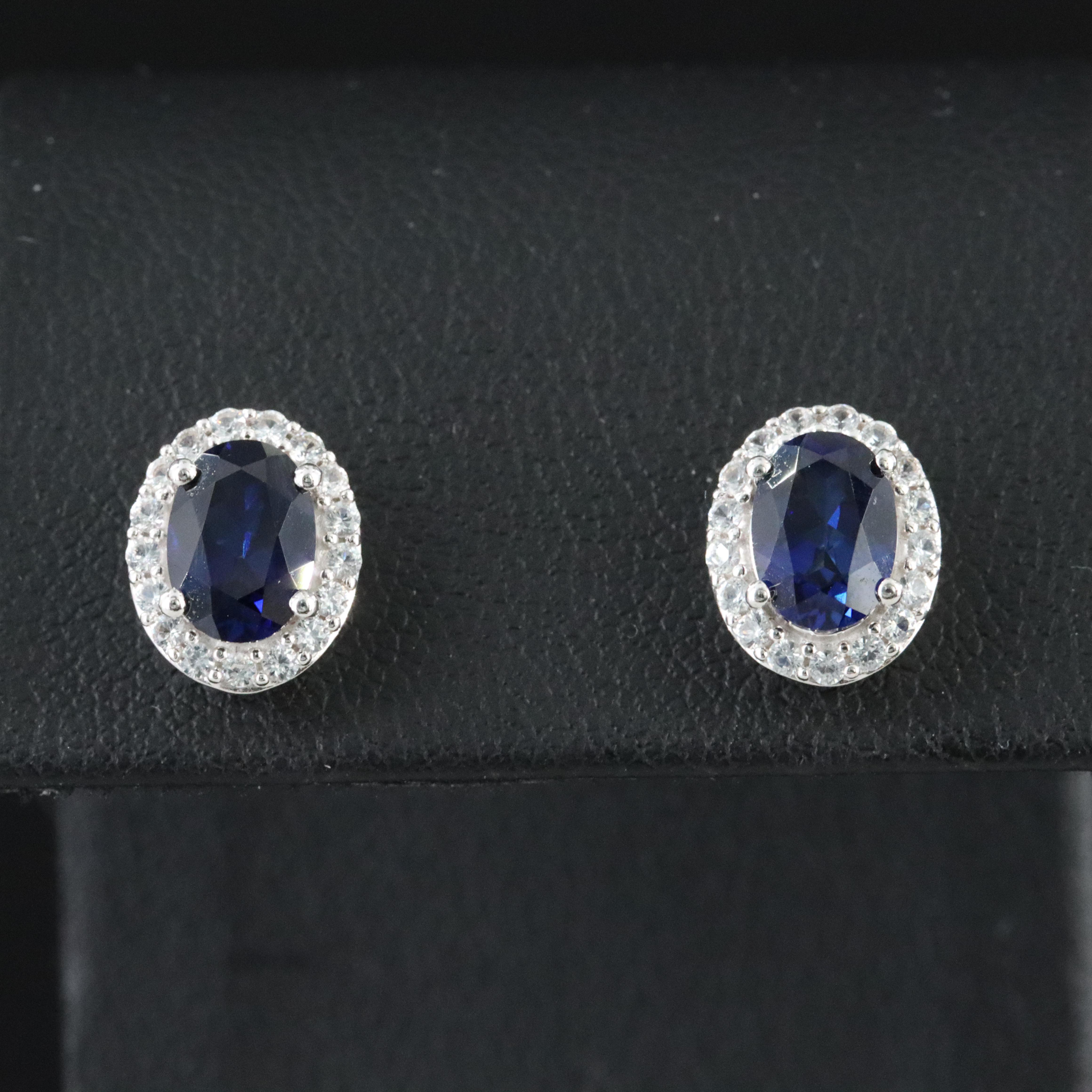 Sterling Sapphire Earrings with White Sapphire Halos