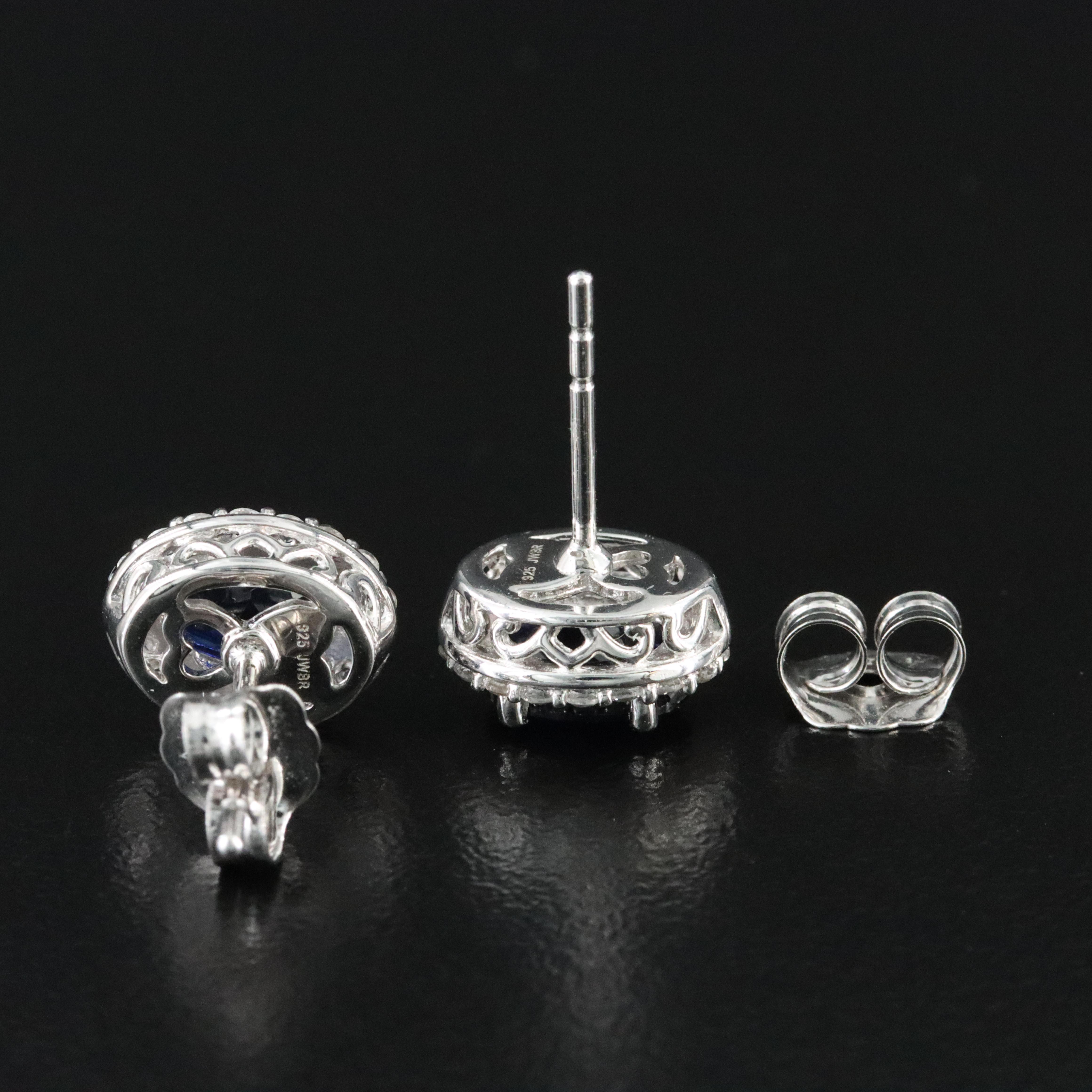 Sterling Sapphire Earrings with White Sapphire Halos