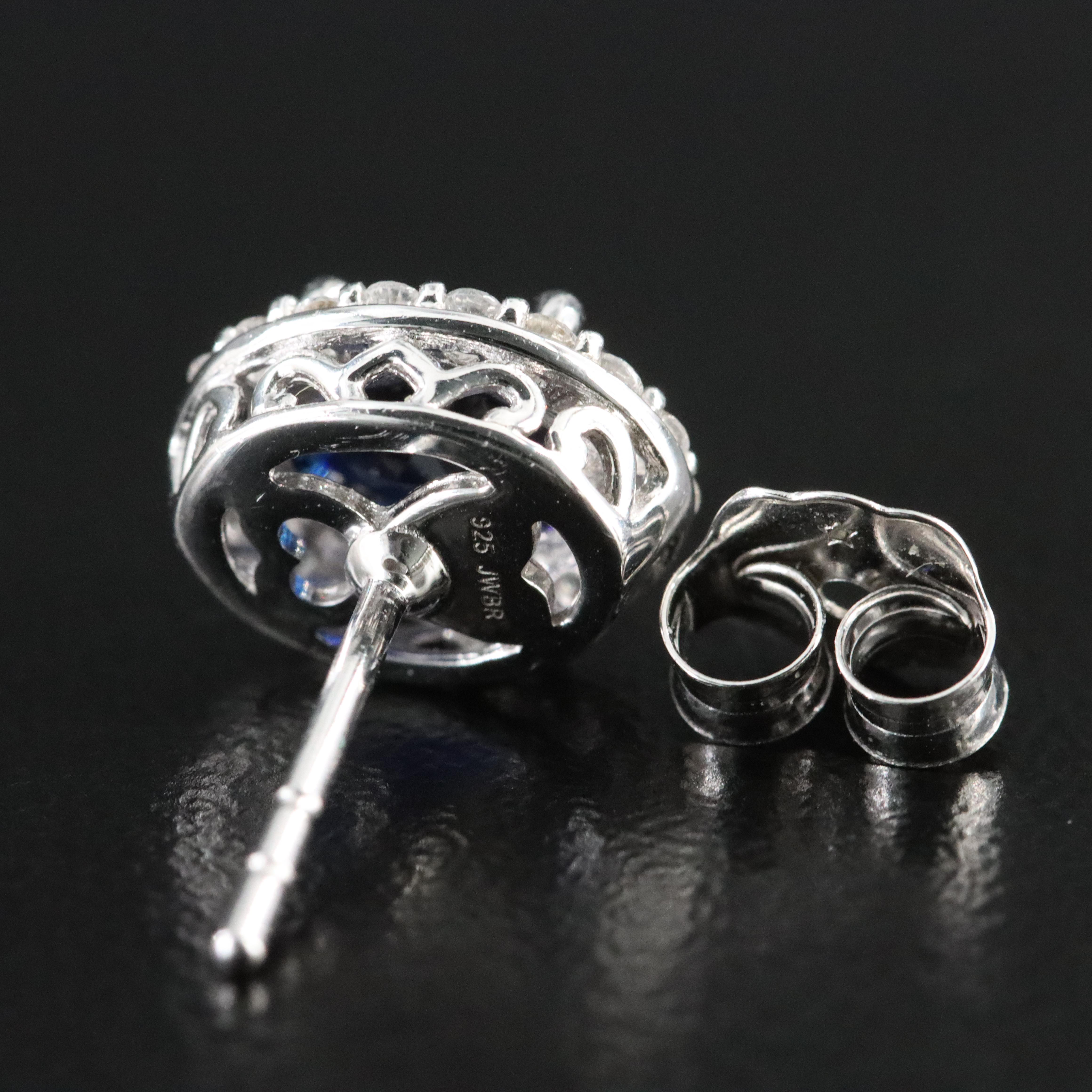 Sterling Sapphire Earrings with White Sapphire Halos