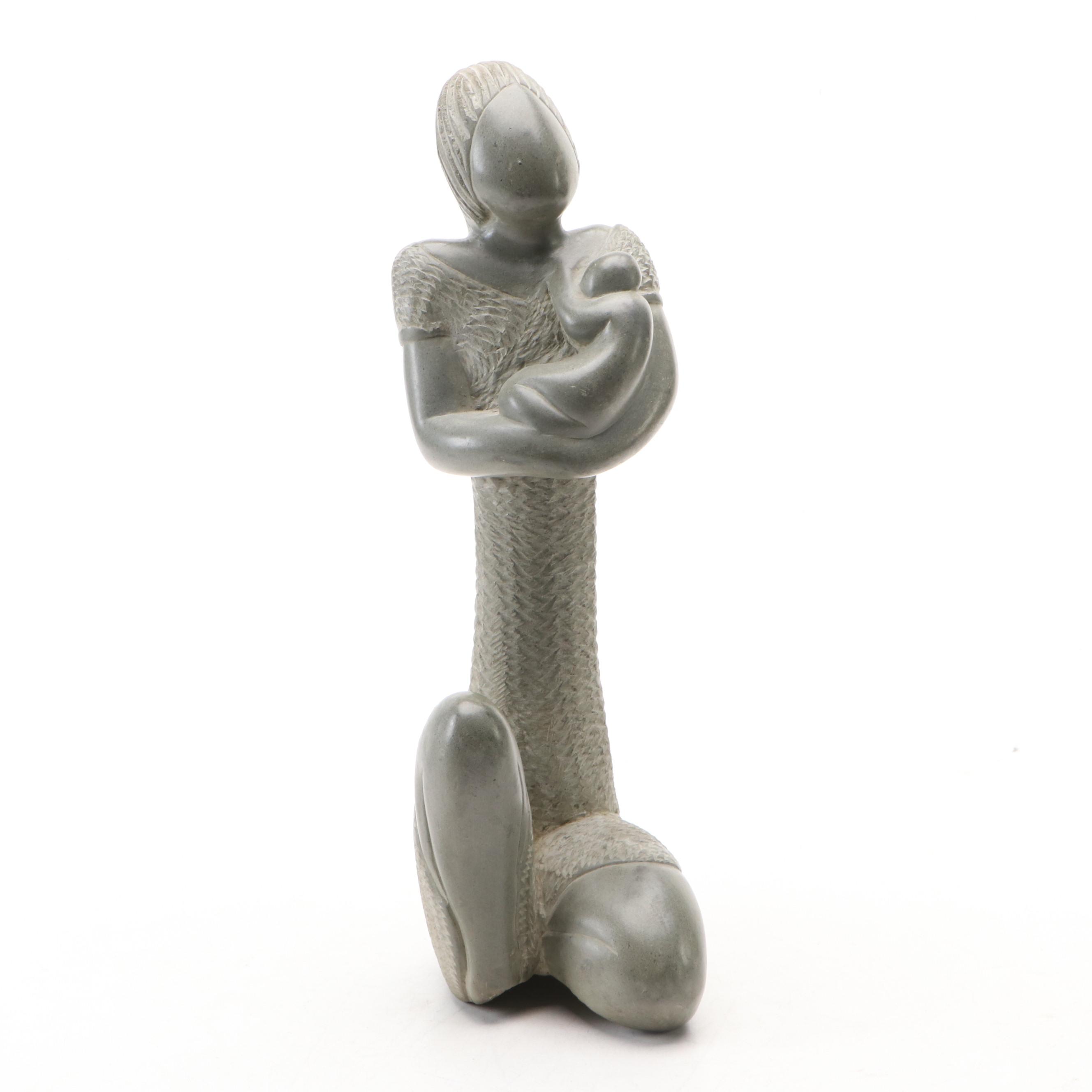 Shona Soapstone Mother and Child Sculpture