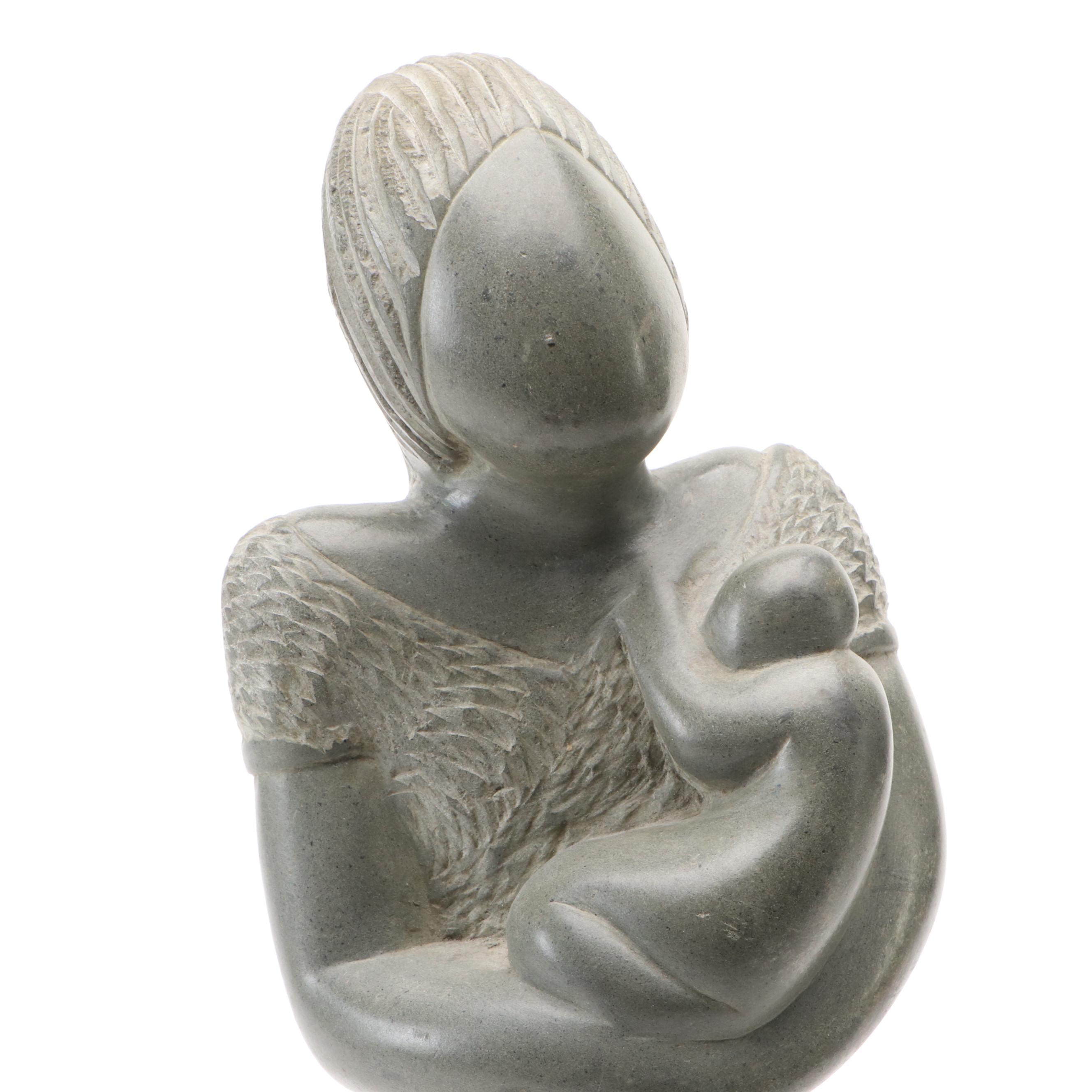 Shona Soapstone Mother and Child Sculpture