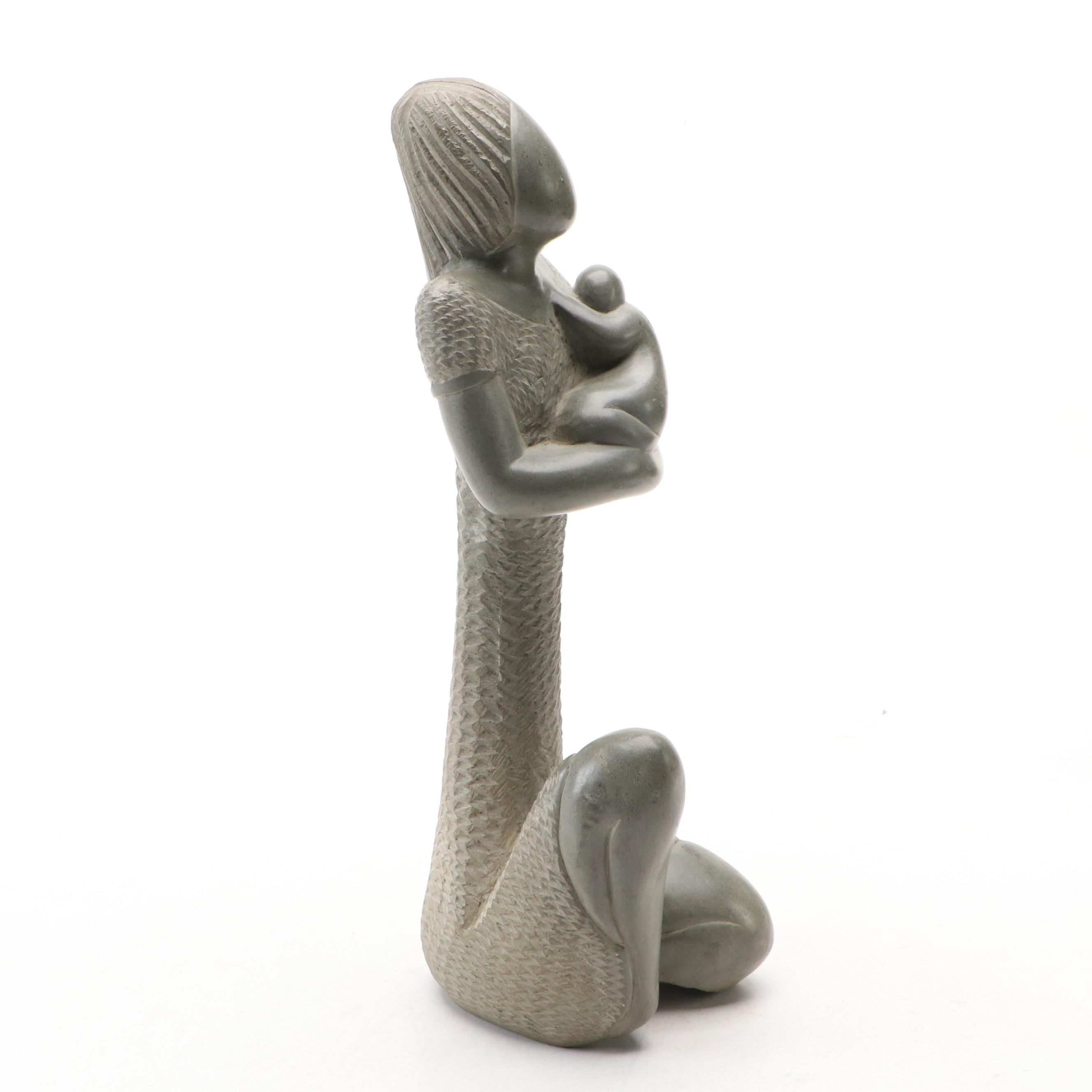 Shona Soapstone Mother and Child Sculpture