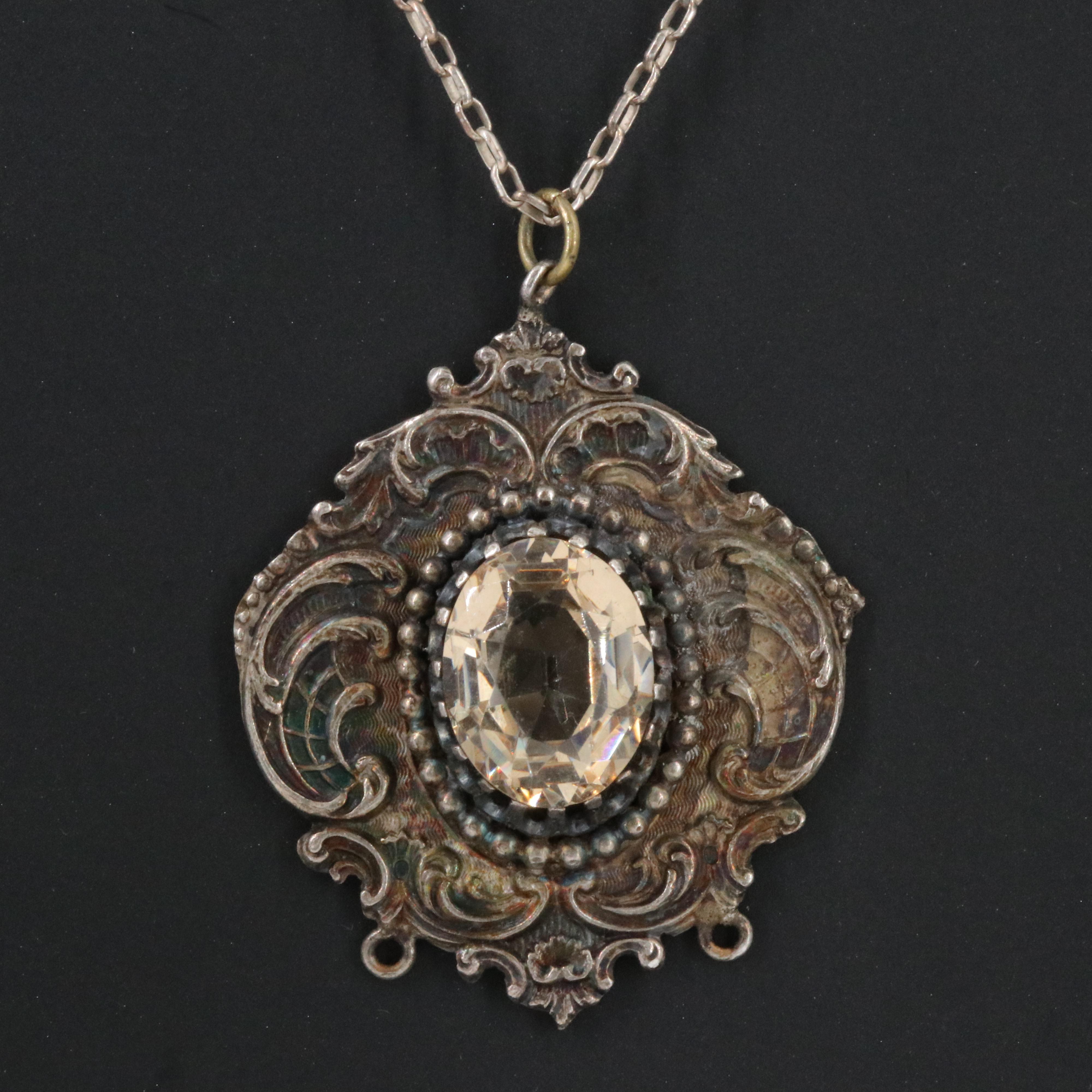Vintage Crystal Scrollwork Pendant Necklace