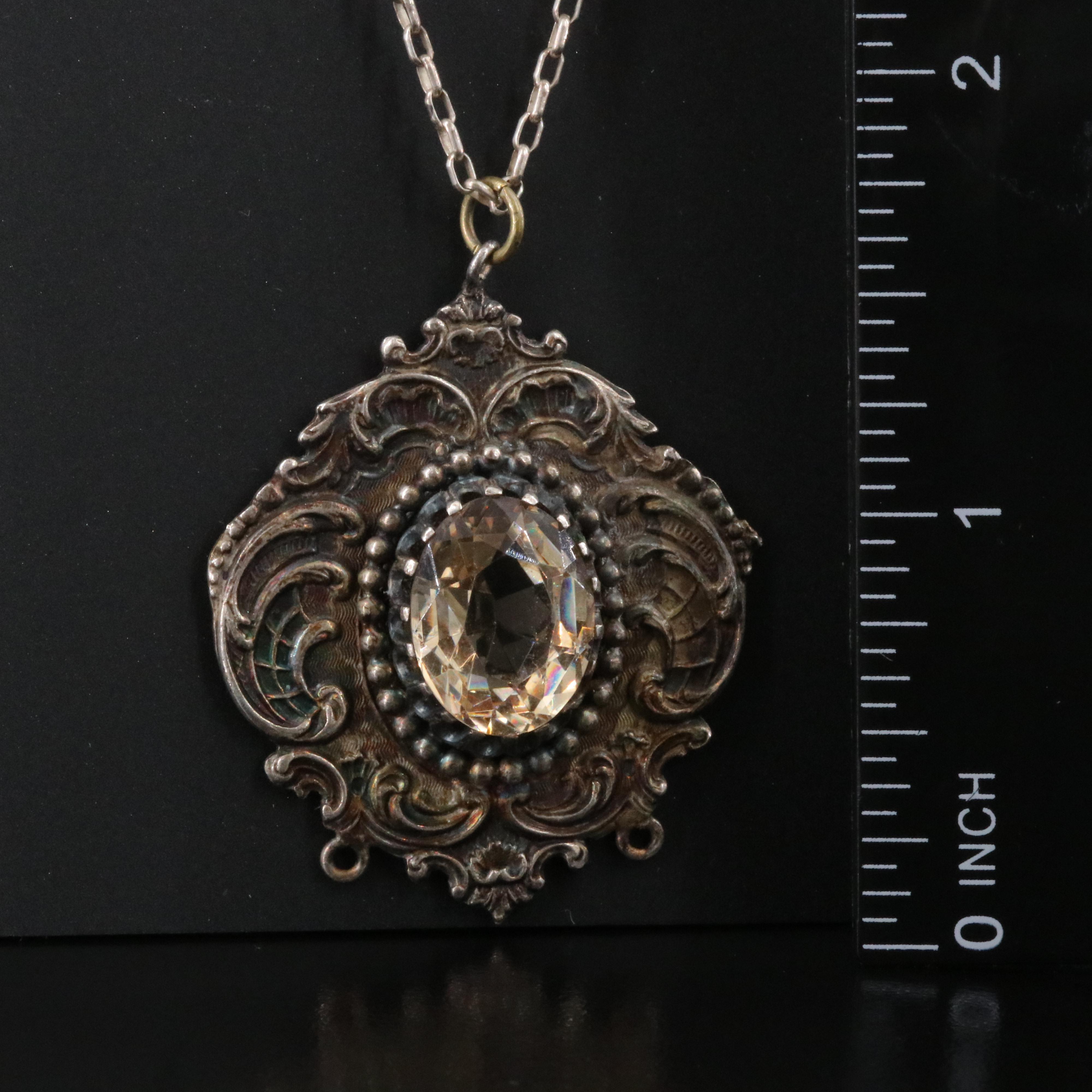 Vintage Crystal Scrollwork Pendant Necklace