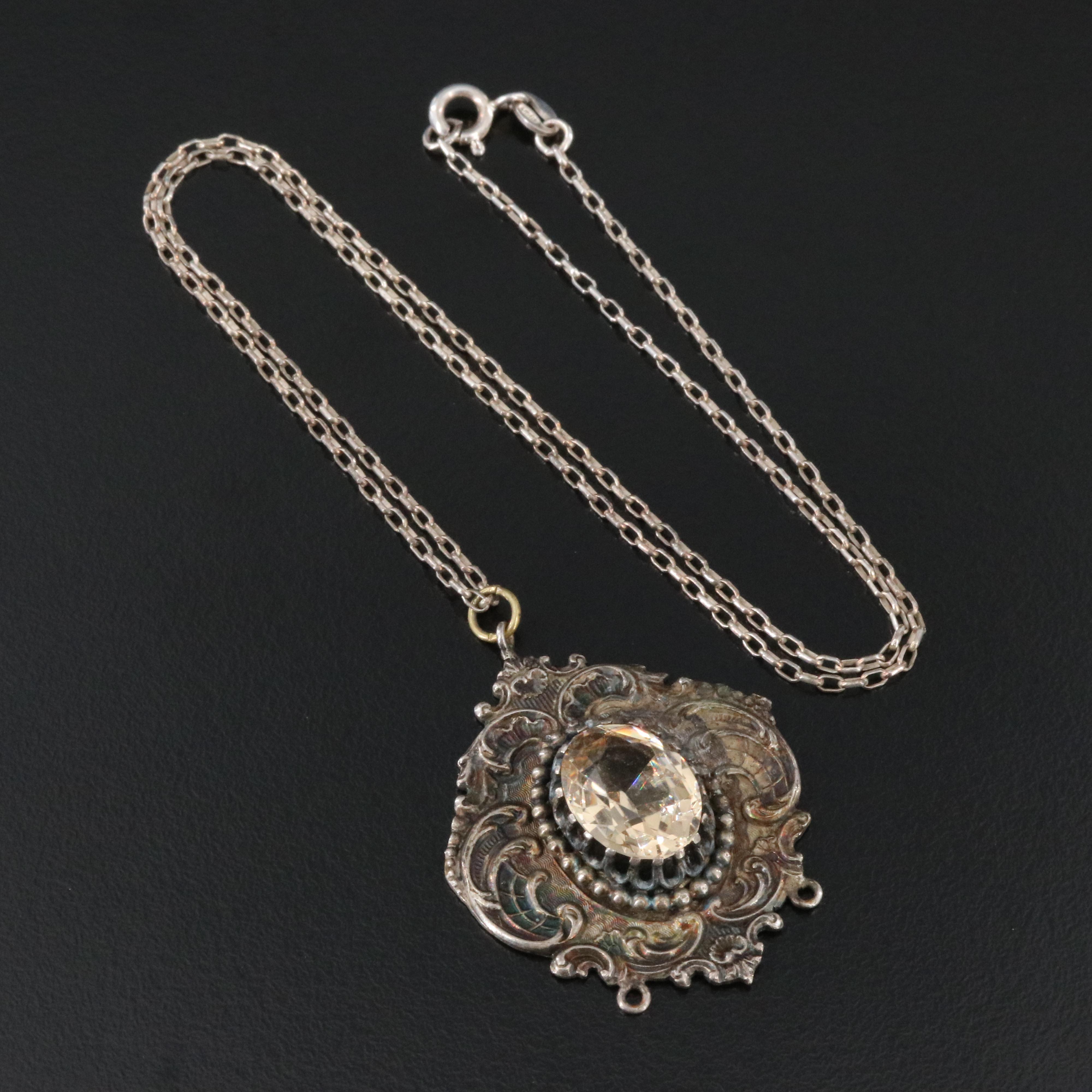 Vintage Crystal Scrollwork Pendant Necklace
