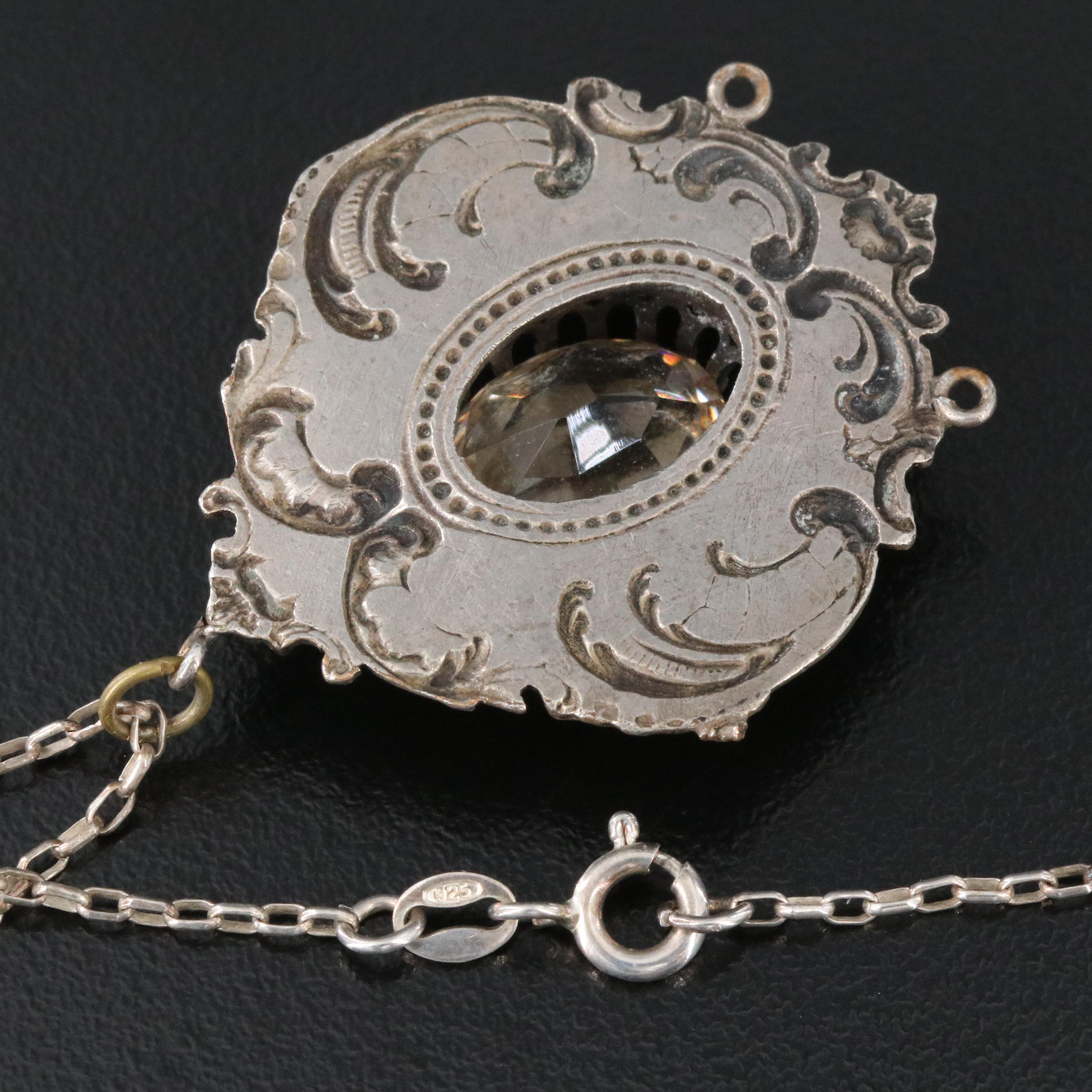 Vintage Crystal Scrollwork Pendant Necklace