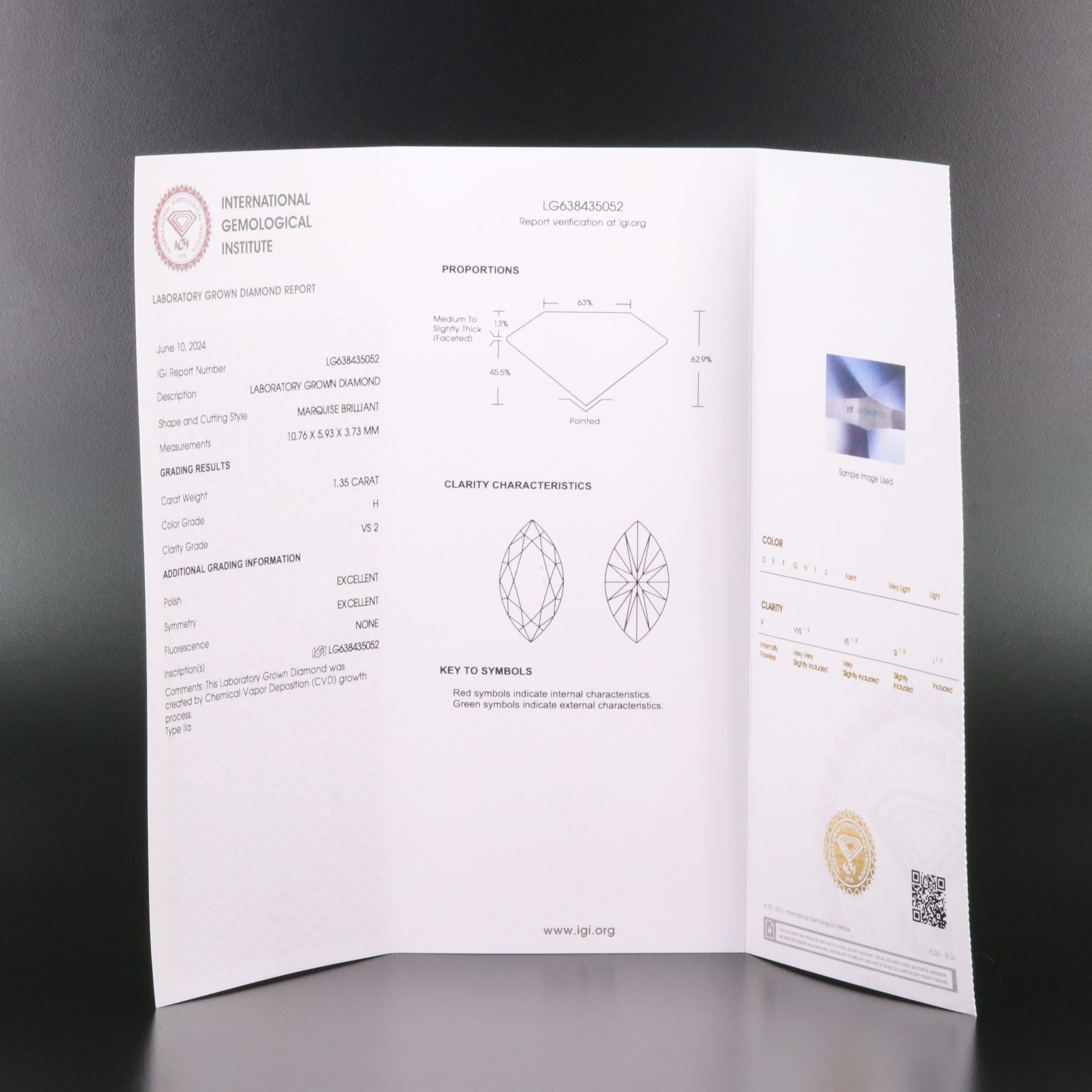 Loose 1.35 CT Lab Grown Diamond with IGI Report