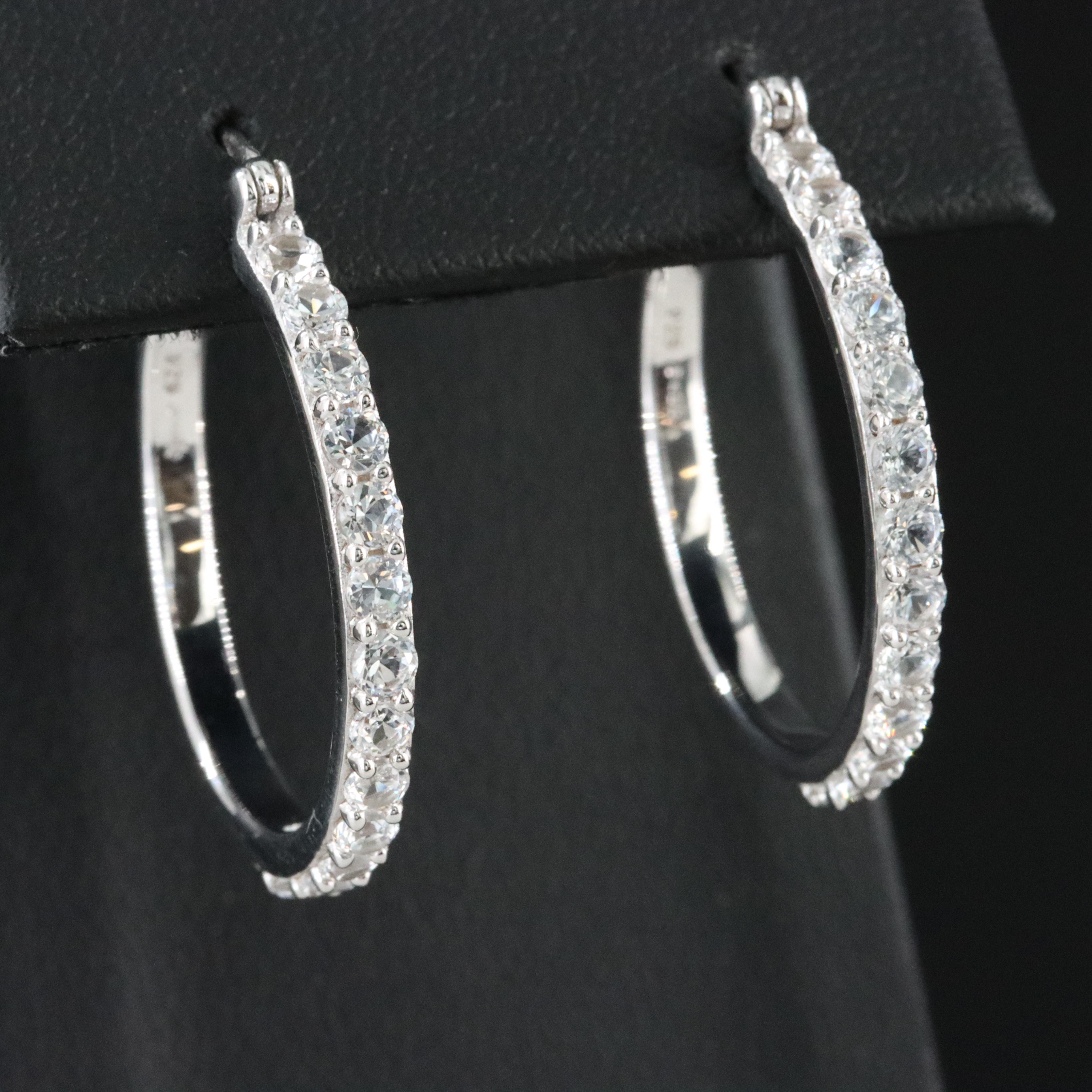 Sterling White Sapphire Hoop Earrings