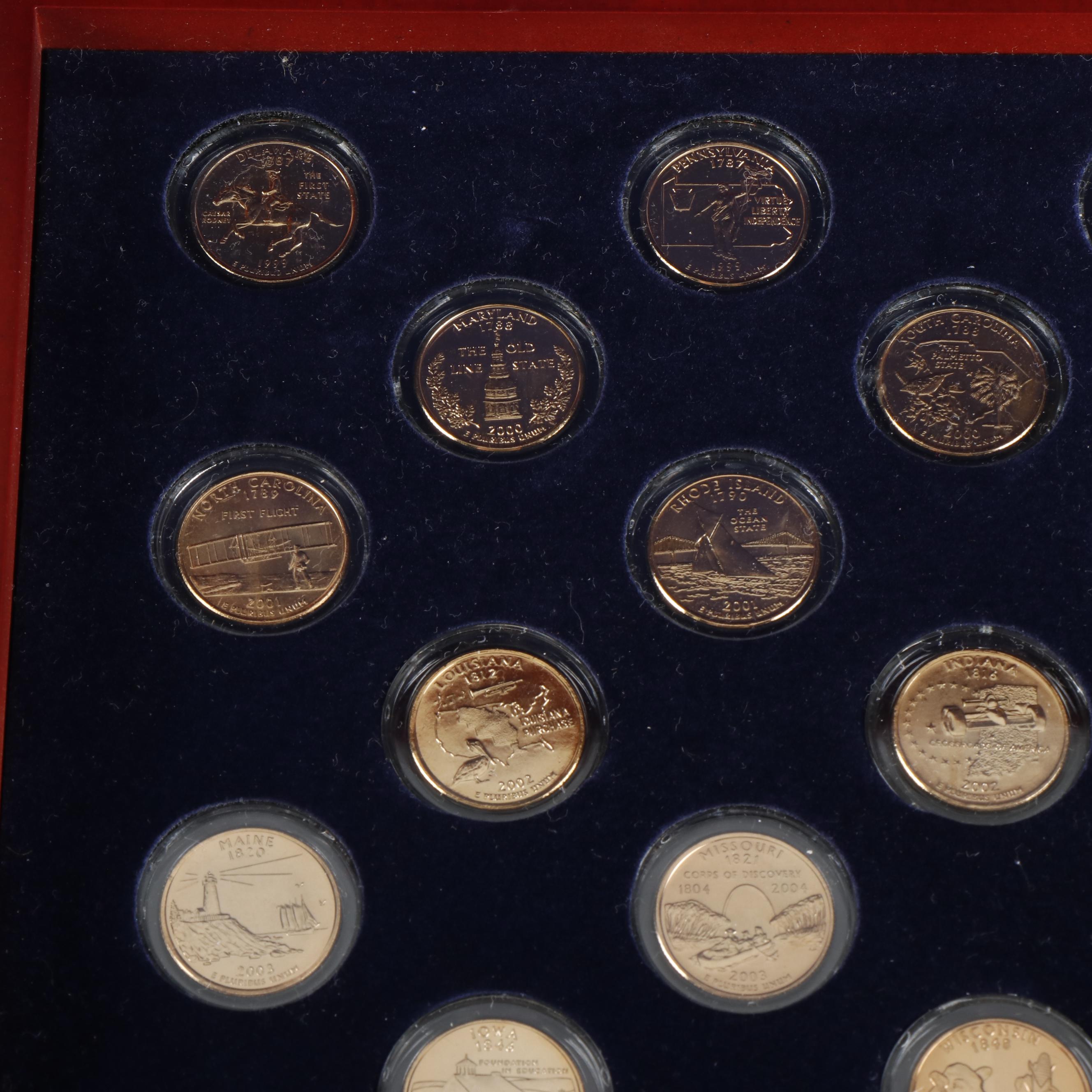 Complete Collection of 50 Gold Toned State Quarters from the Denver Mint
