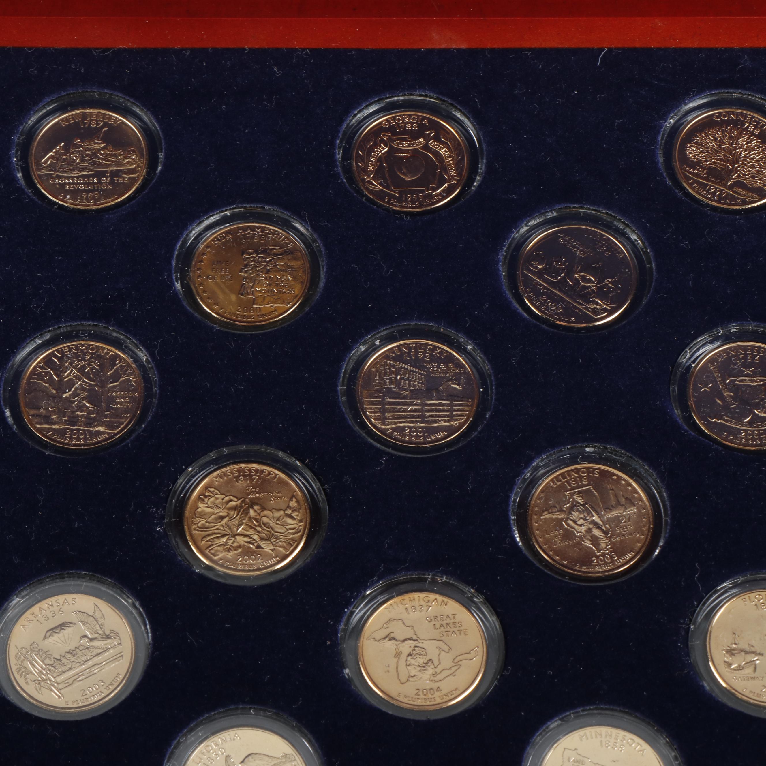 Complete Collection of 50 Gold Toned State Quarters from the Denver Mint