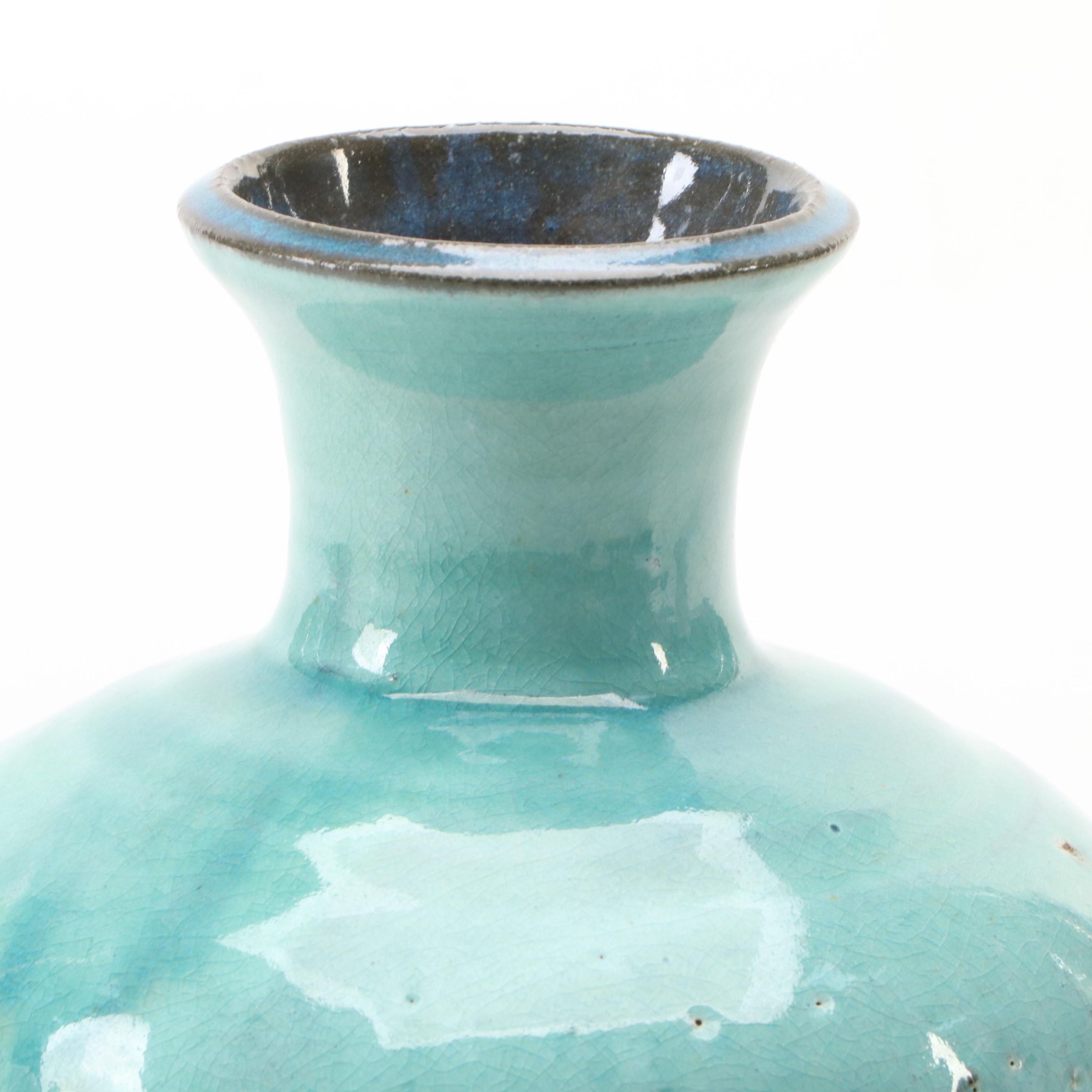Studio Pottery Turquoise Glazed Stoneware Vase