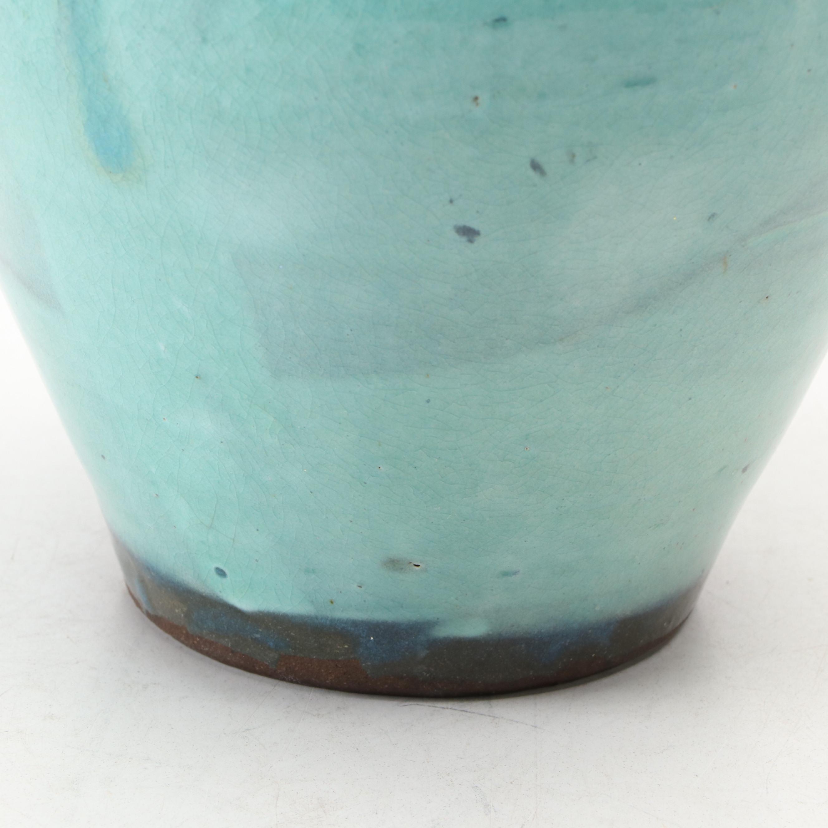 Studio Pottery Turquoise Glazed Stoneware Vase