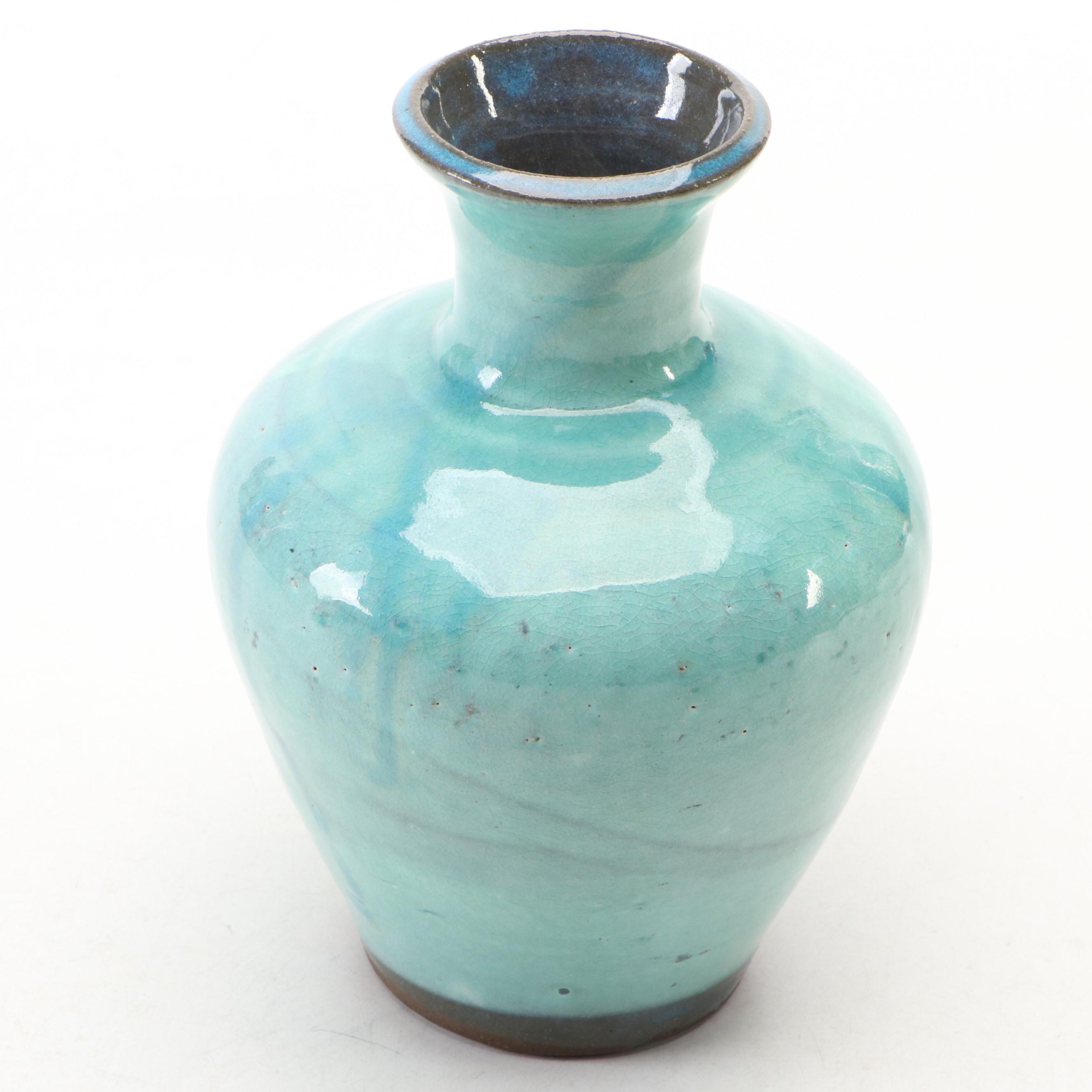 Studio Pottery Turquoise Glazed Stoneware Vase