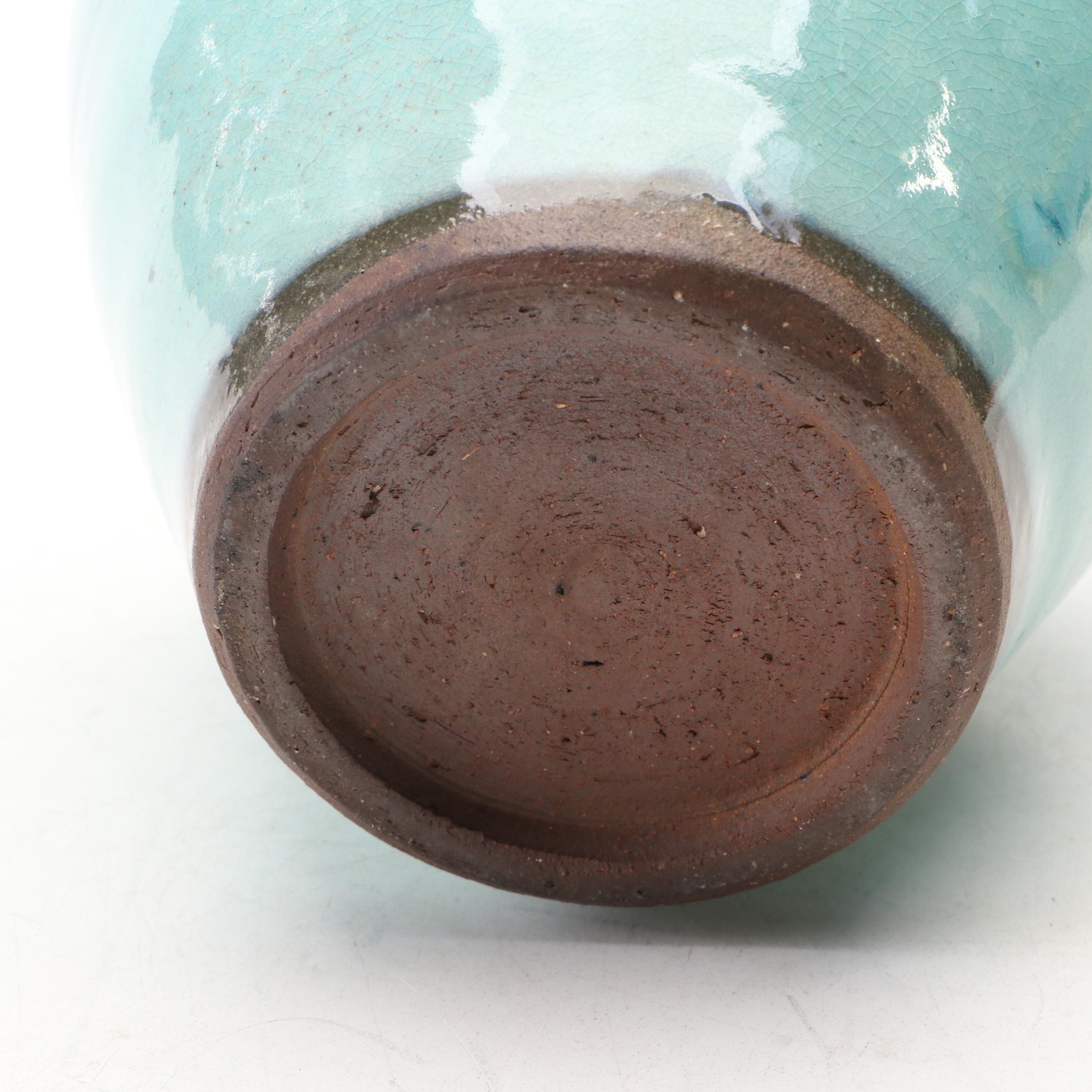 Studio Pottery Turquoise Glazed Stoneware Vase