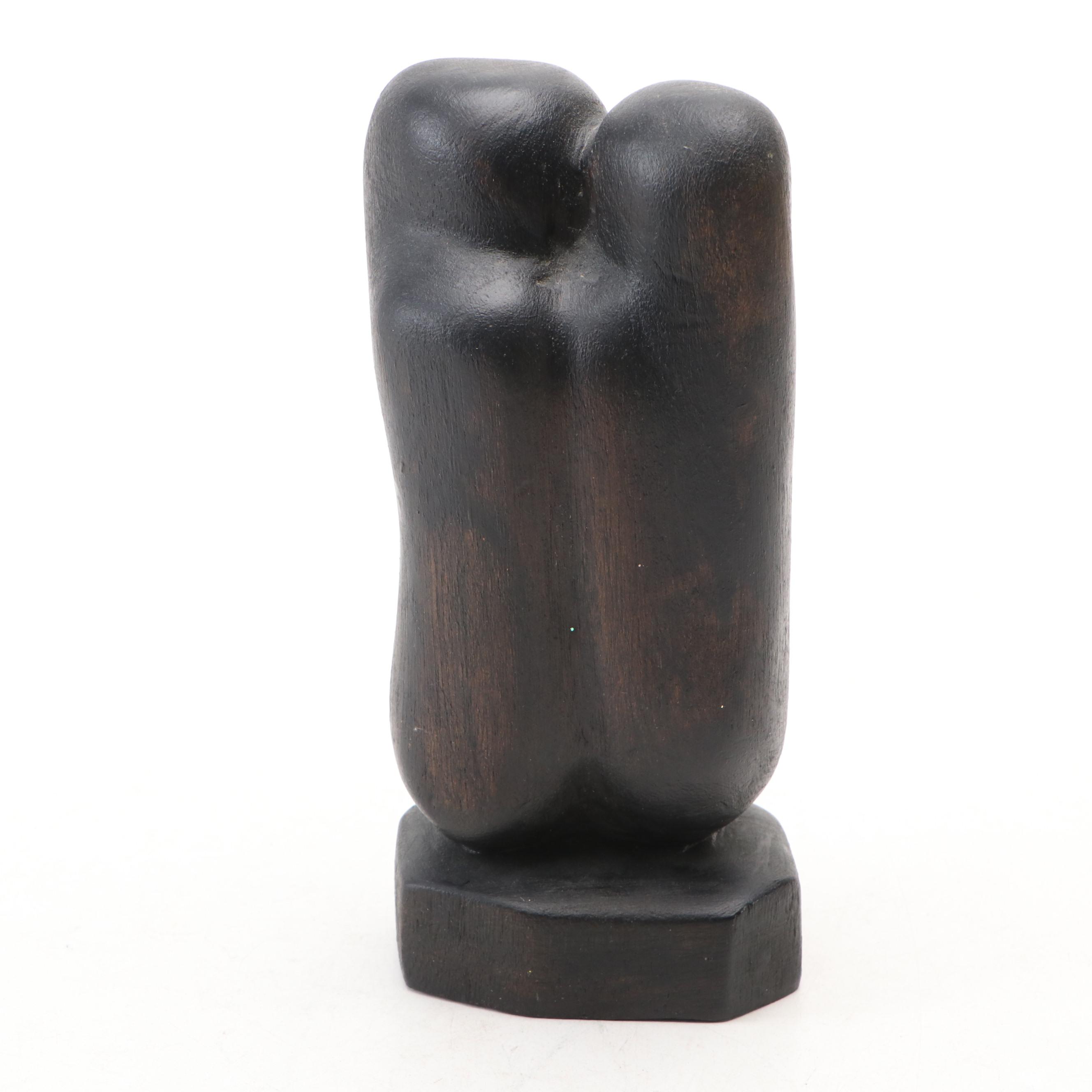 L. Hernandez Trinidadian Hand-Carved Ebonized Wood Cubist Couple's Embrace