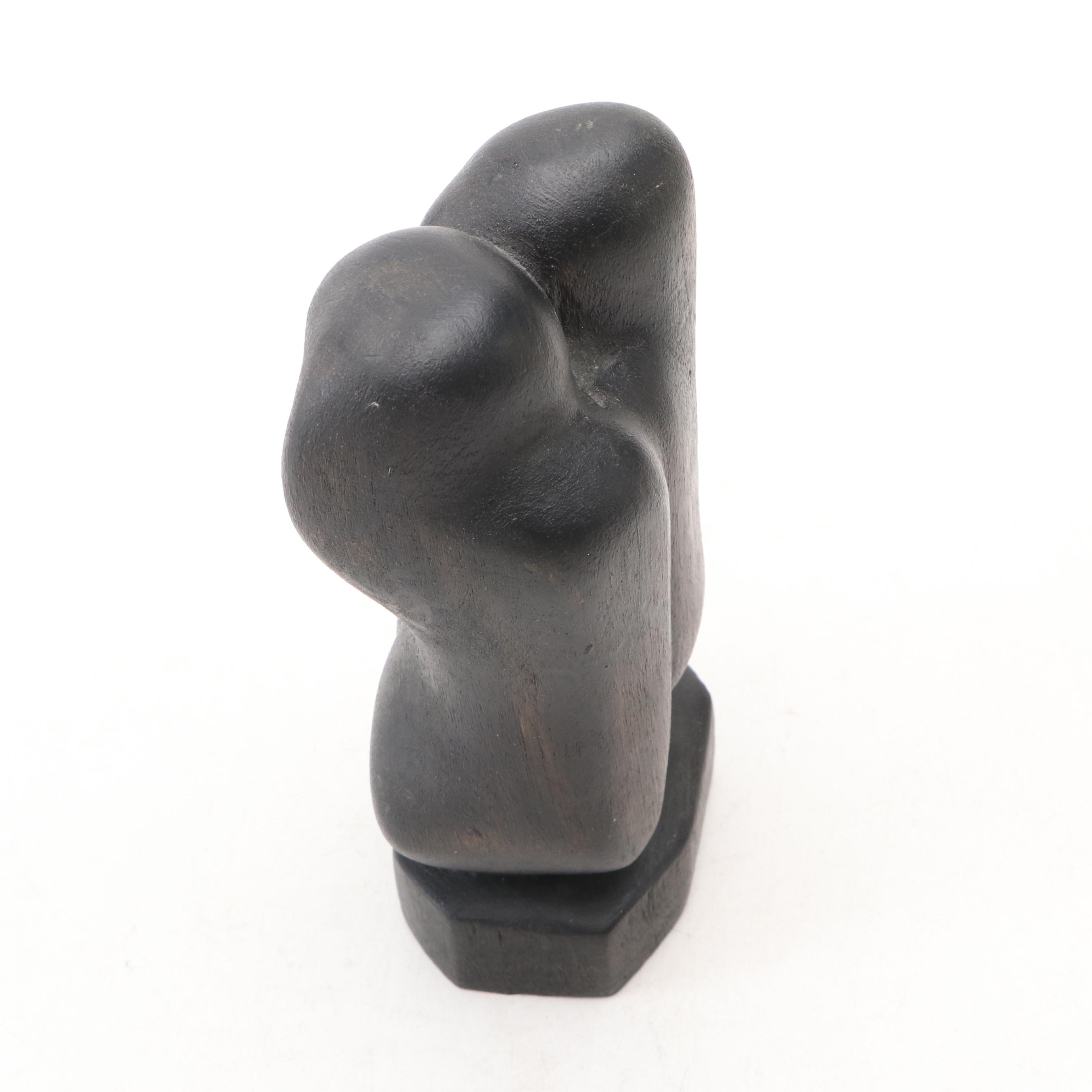 L. Hernandez Trinidadian Hand-Carved Ebonized Wood Cubist Couple's Embrace